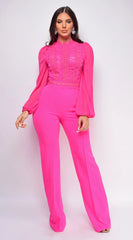 Nerine Crochet Lace Mesh Jumpsuit Ultra Pink