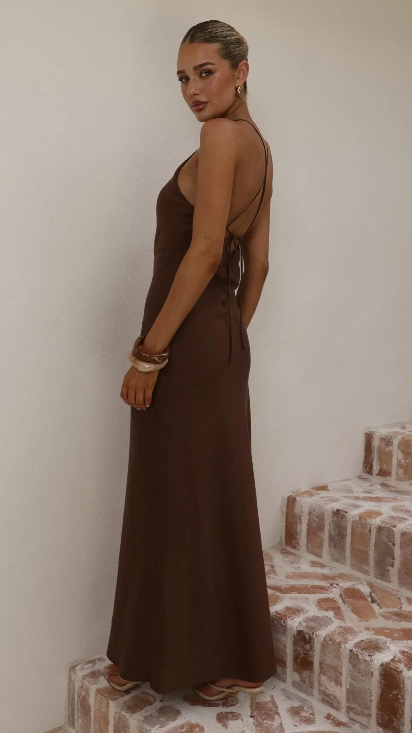 Chiara Linen Maxi Dress Chocolate
