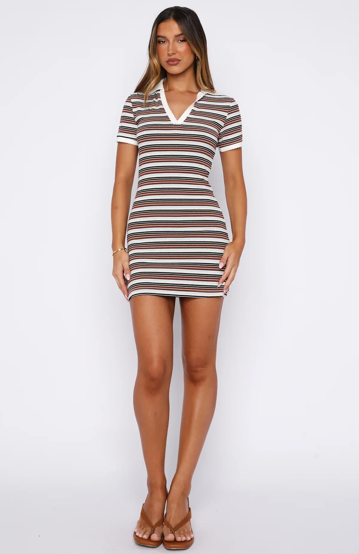 Say It Out Loud Mini Dress Chocolate Grey Stripe