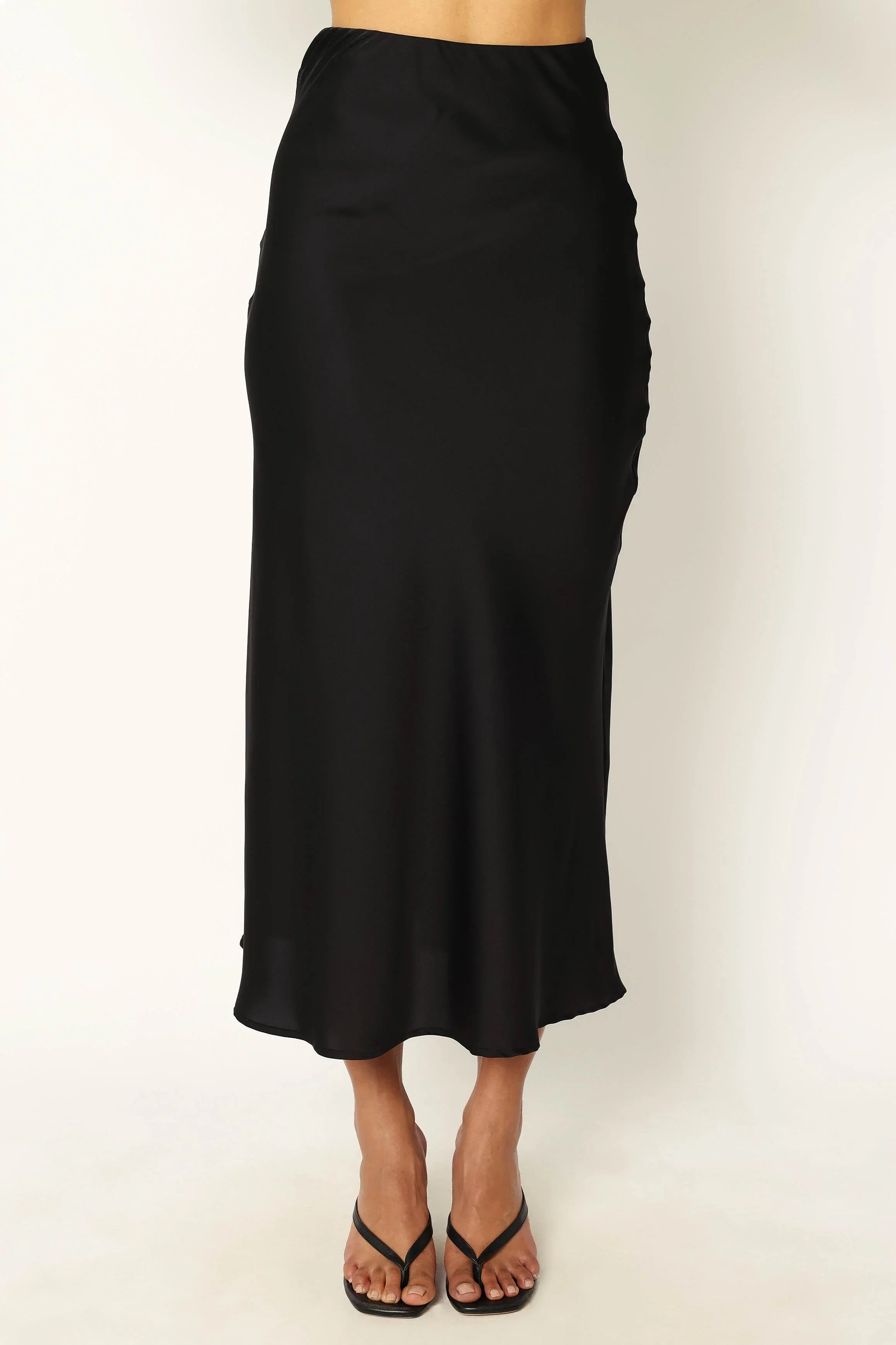 Nellie Satin Midi Skirt Black