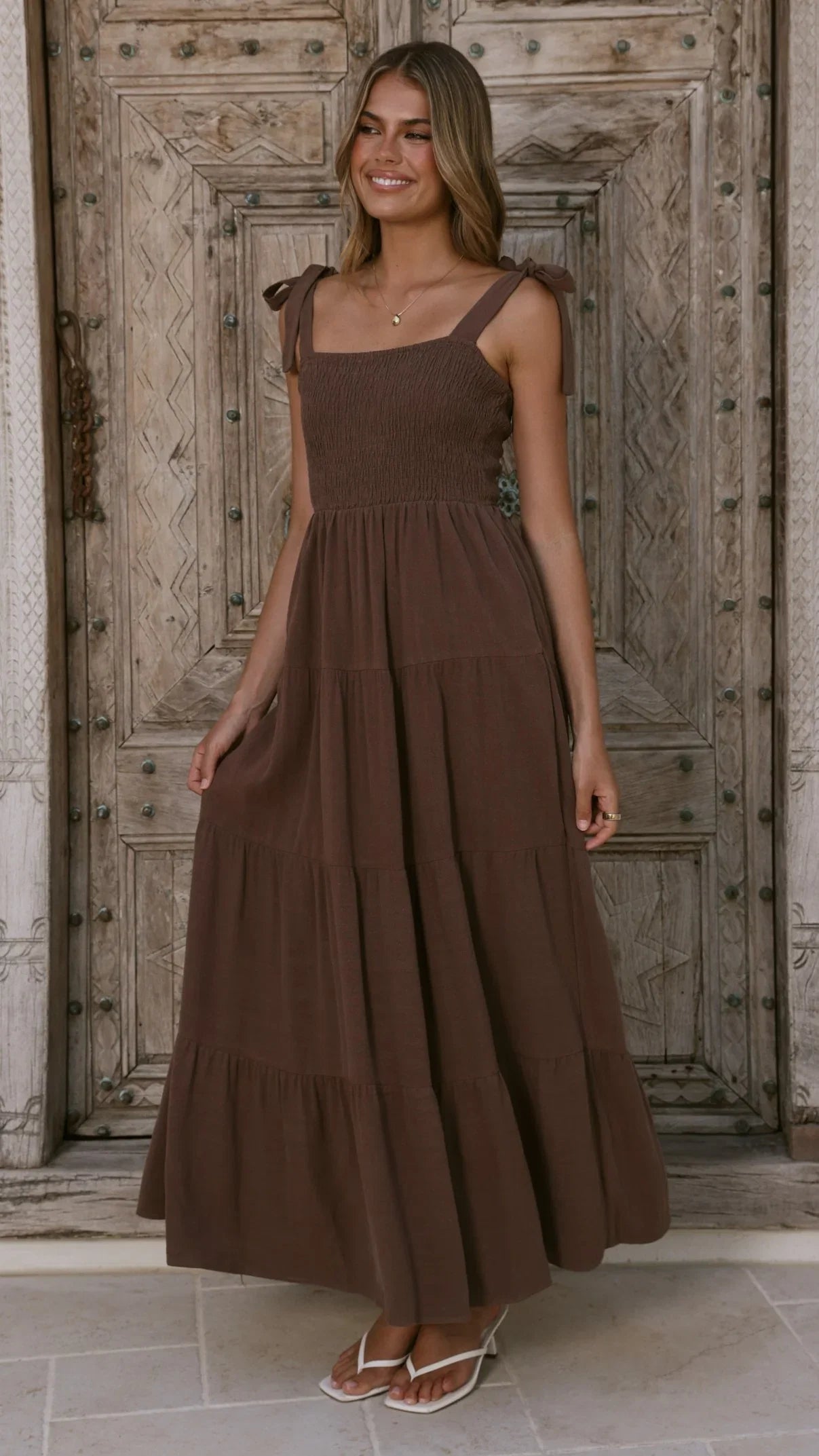 Carlina Tiered Maxi Dress Chocolate