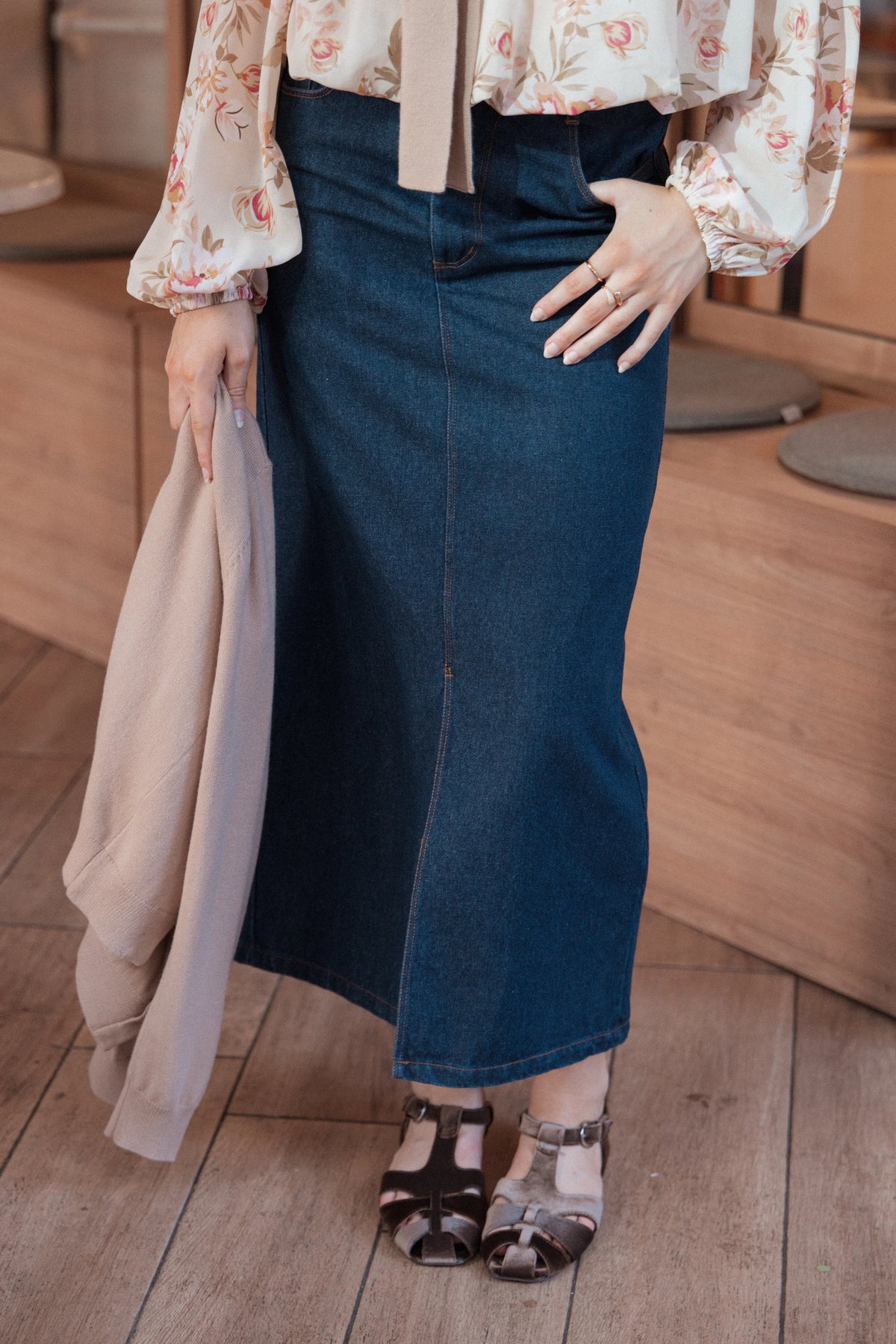 Dana Denim Midi Skirt Midnight
