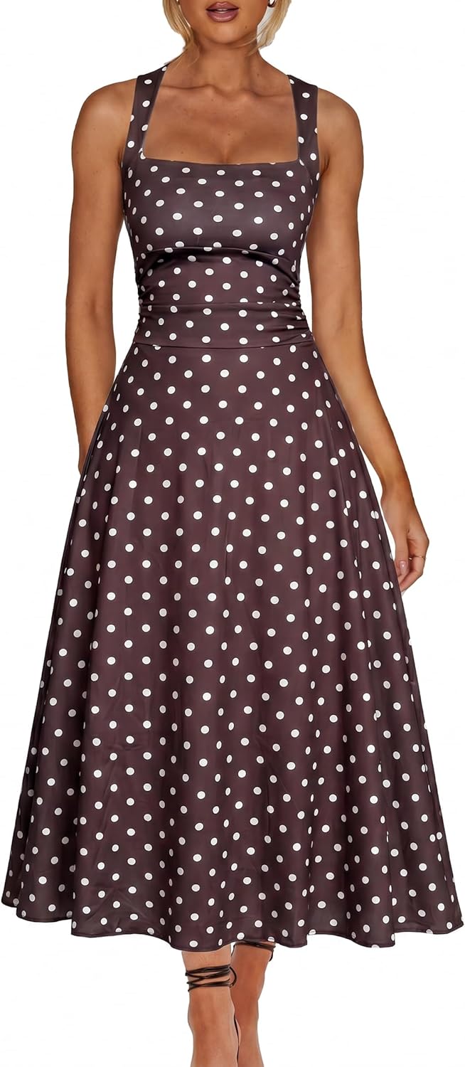 A Line Maxi Dress Ruffle Ruched Waist Flowy Long Dresses