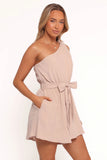 Levana One Shoulder Romper Beige