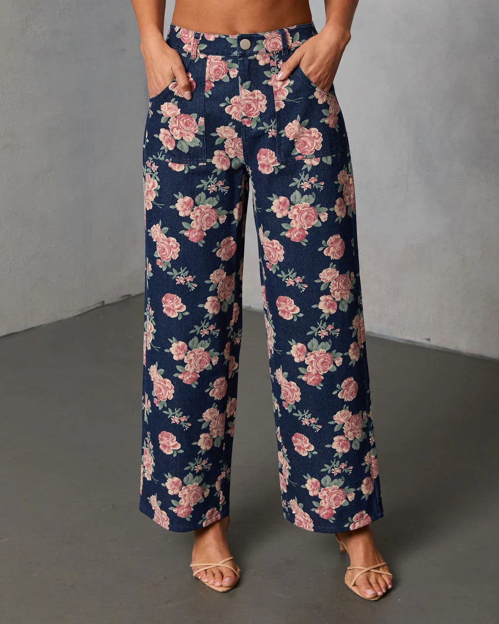 New Bloom Rigid High Rise Straight Leg Printed Jeans