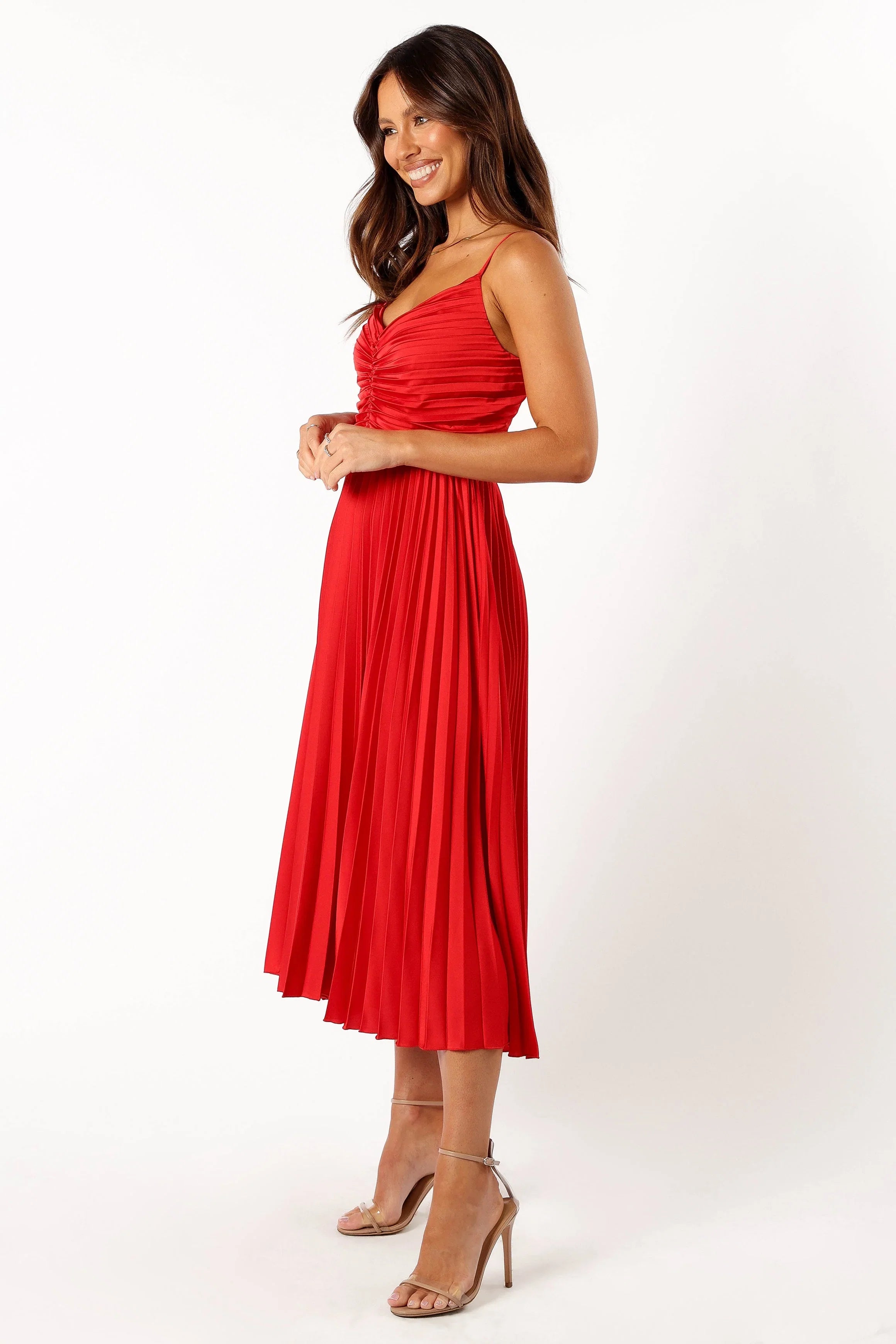 Naira Pleated Midi Dress Red