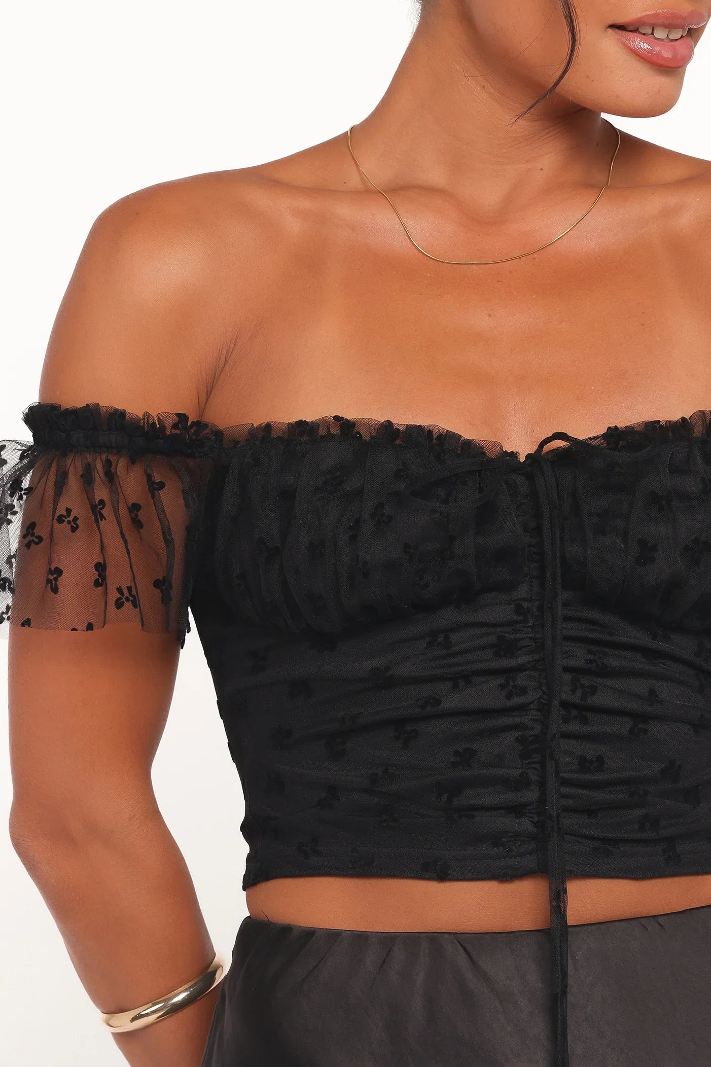 Aster Off Shoulder Mesh Top Black