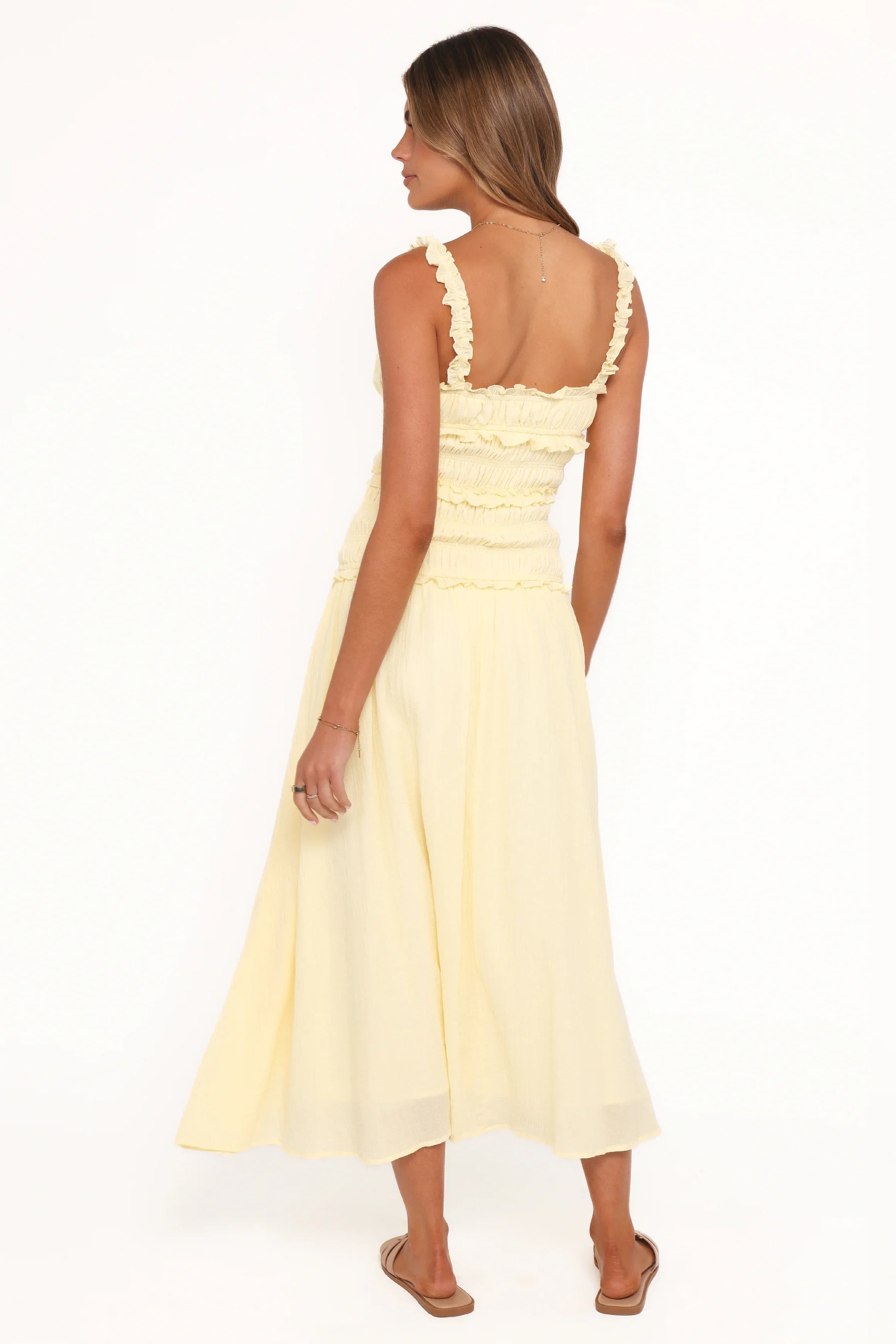 Enola Gather Midi Dress Yellow