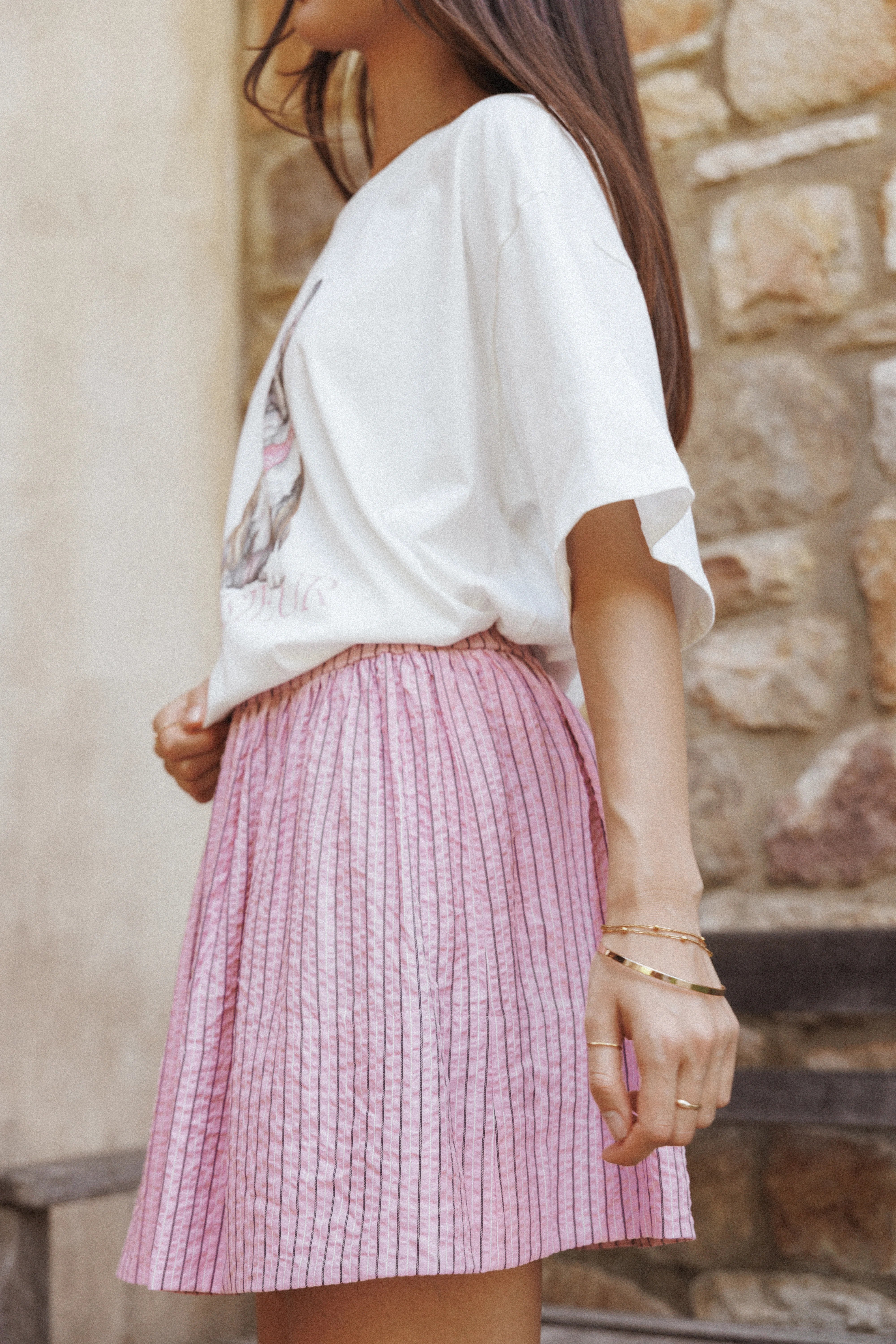 Domitia Mini Aline Skirt Pink White Stripe