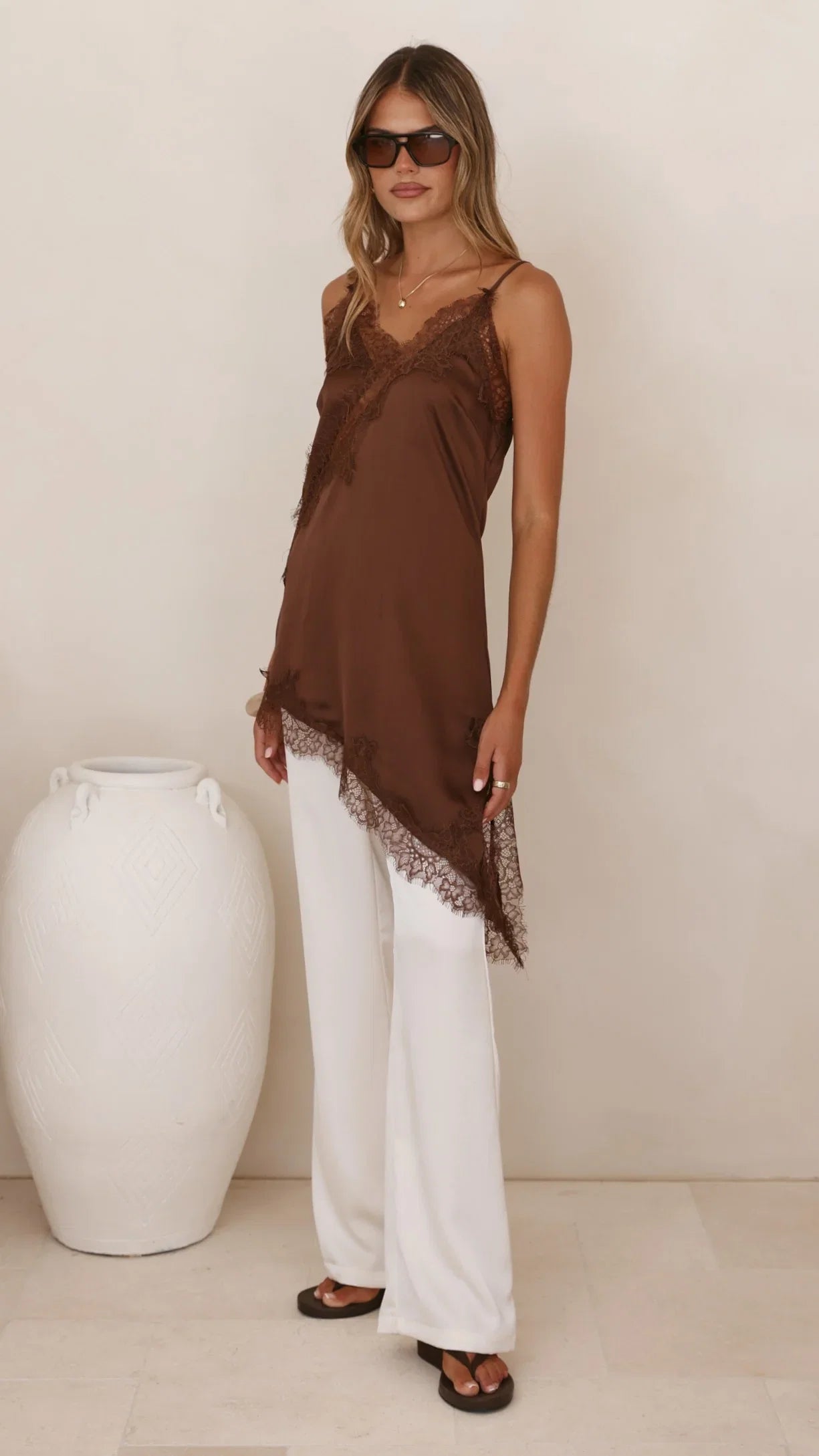 Sayuri Satin Lace Mini Tunic Chocolate