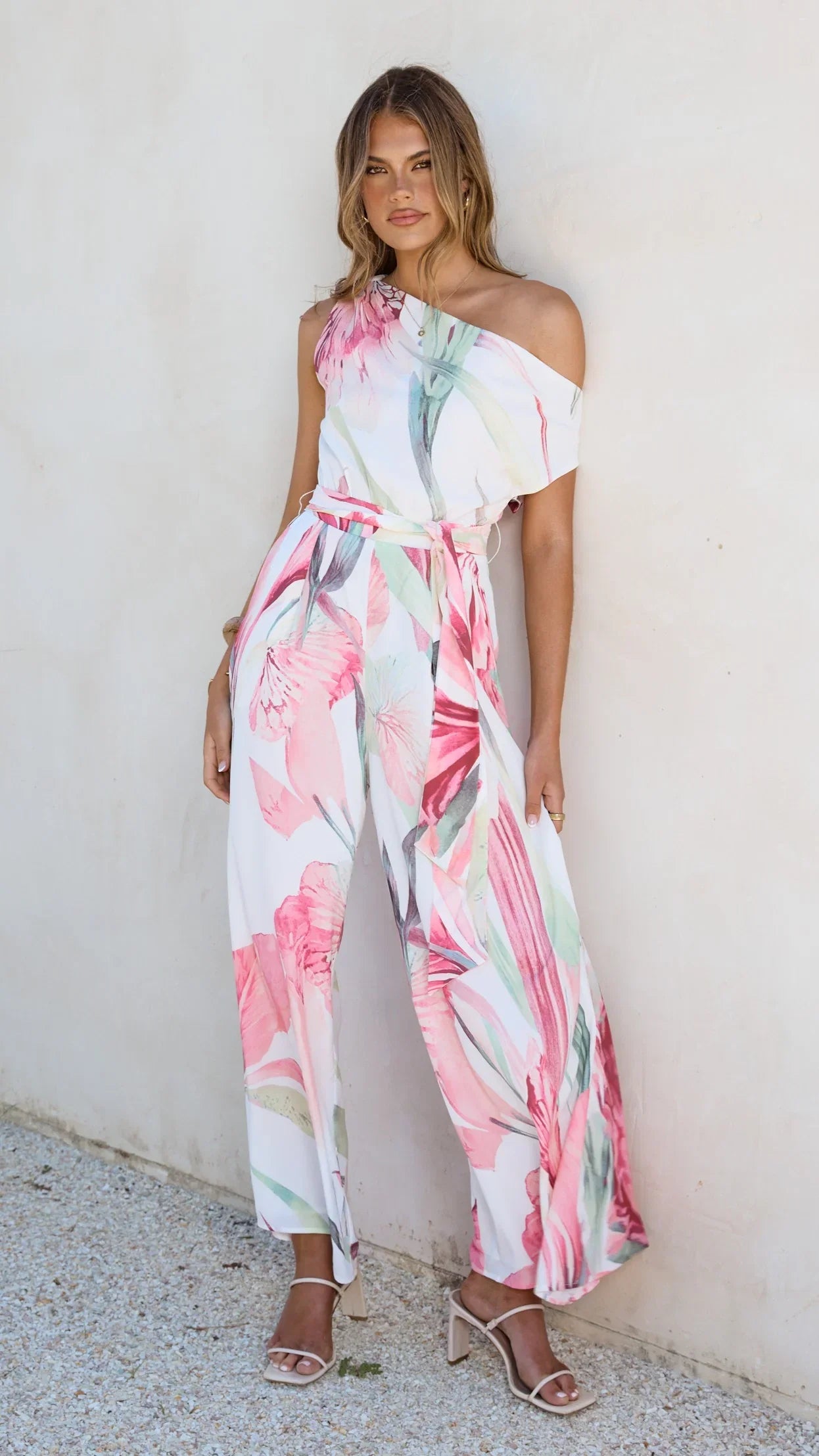 Oasis One Shoulder Jumpsuit Pink Floral