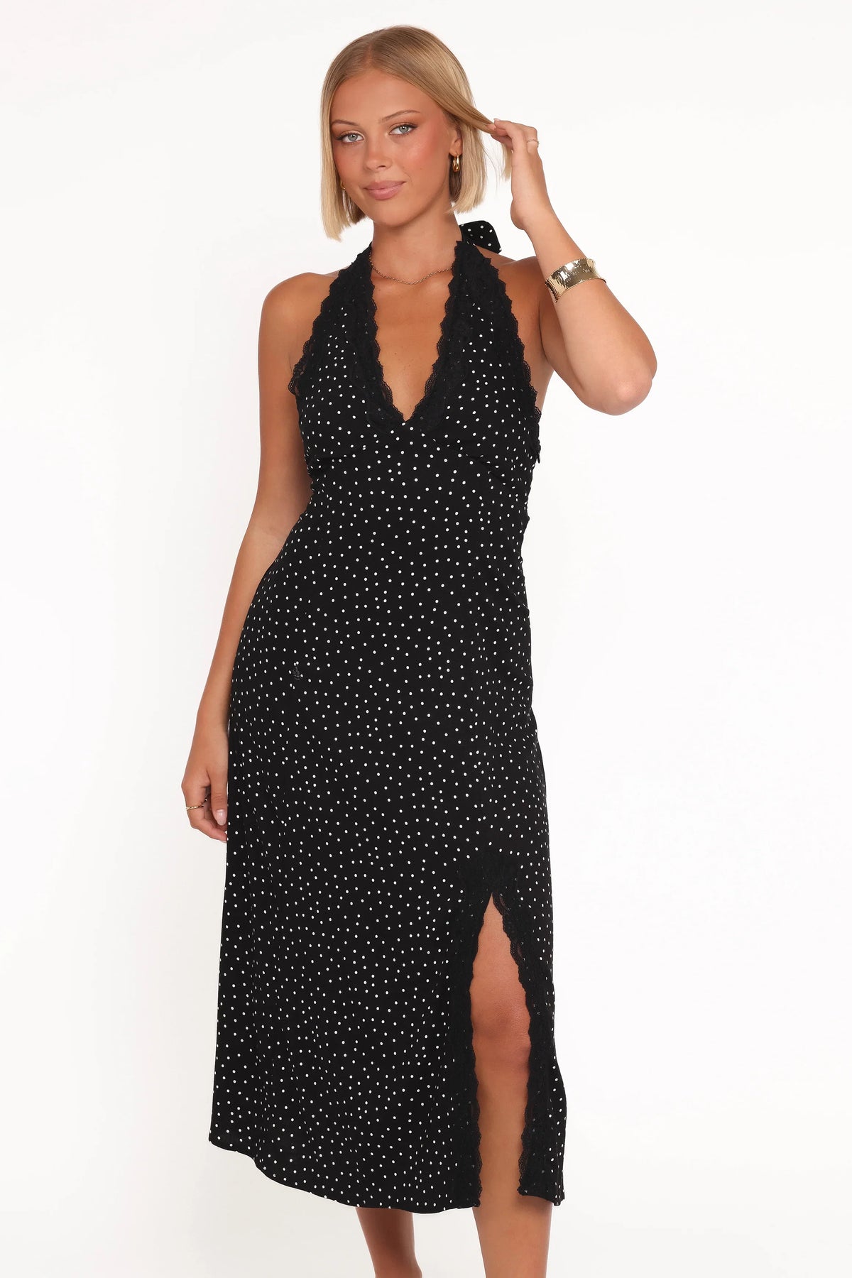 Stasia Maxi Halter Dress Black White