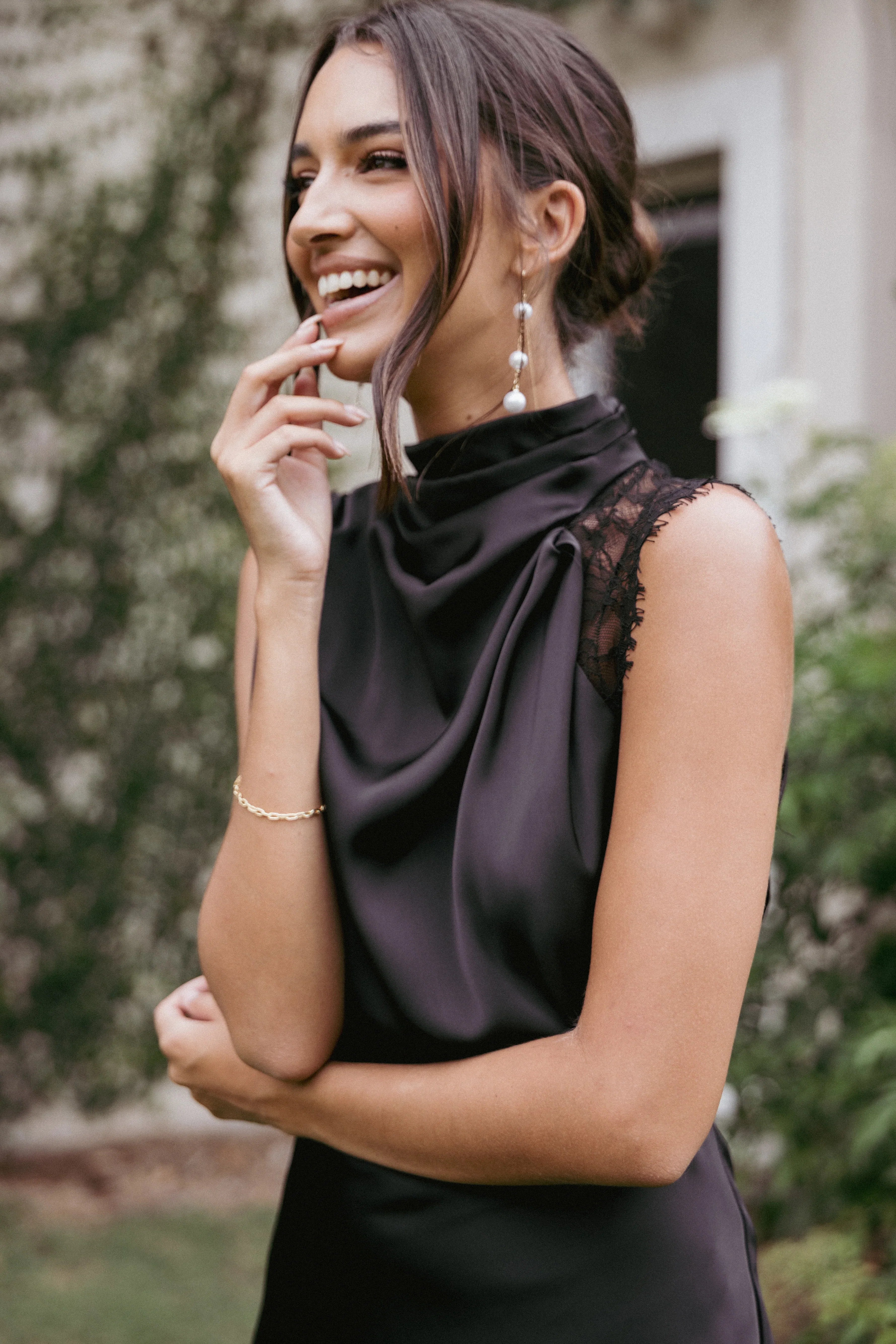 Anabelle Halter Neck Lace Maxi Dress Black