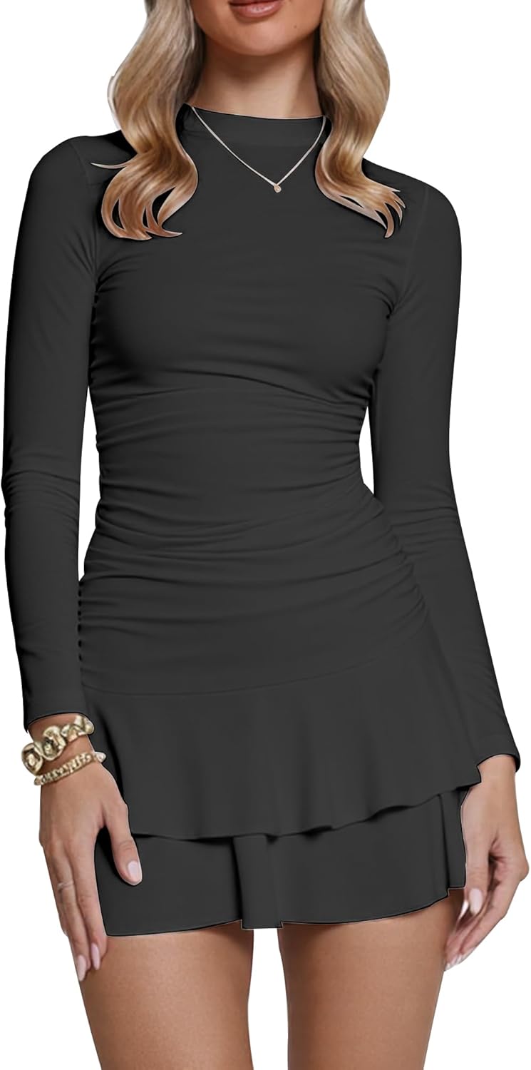 Mock Neck Long Sleeve Bodycon Mini Dress