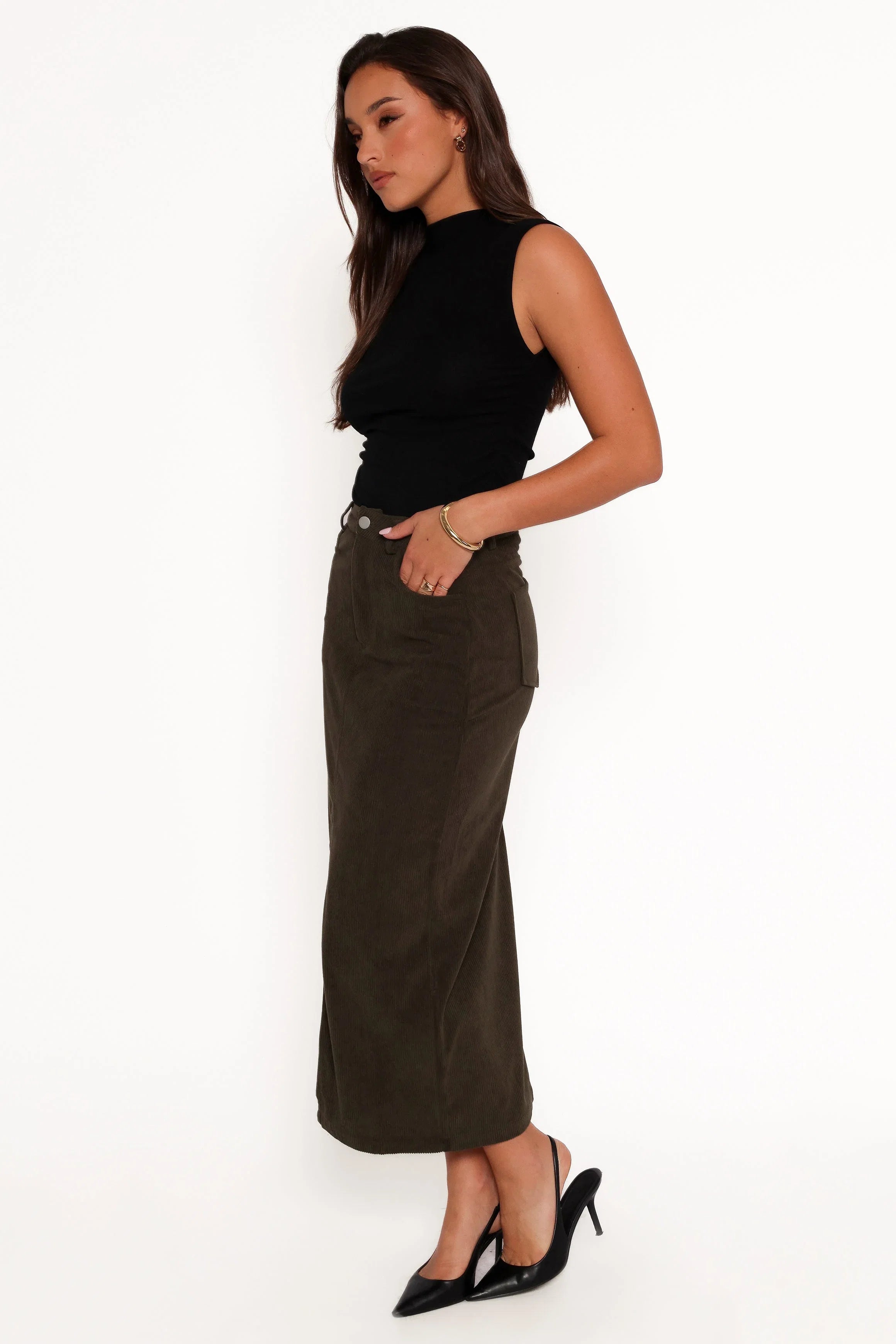Myra Corduroy Midi Skirt Olive