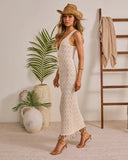 Sunlit Glow Knit Beaded Fringe Hem Cover Up Maxi Dress
