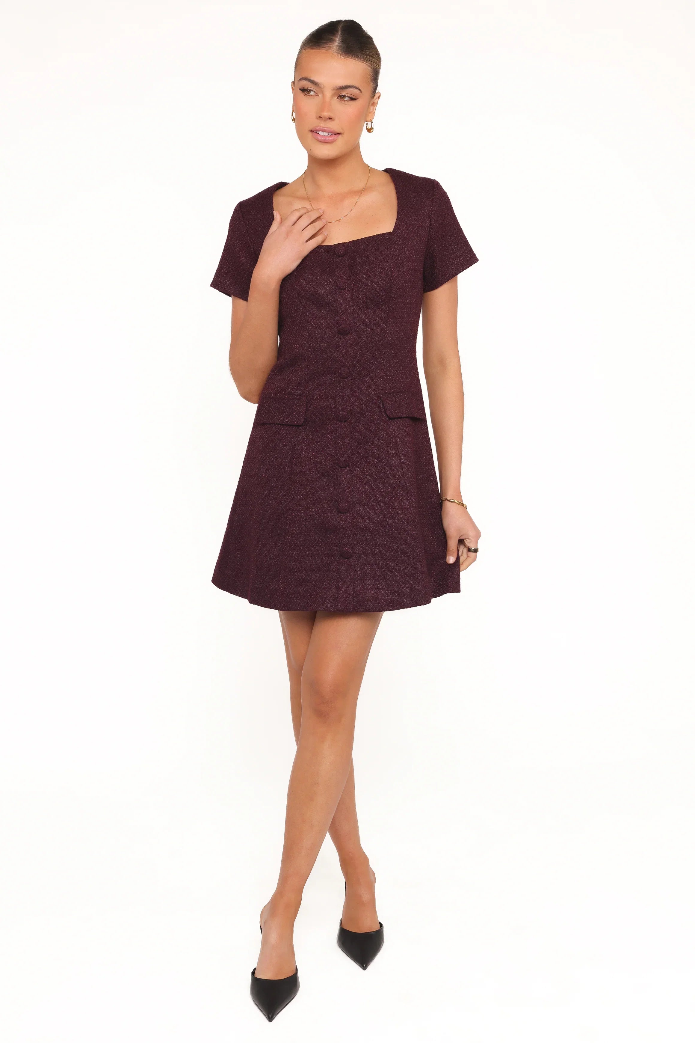Sutton Mini Dress Plum Tweed