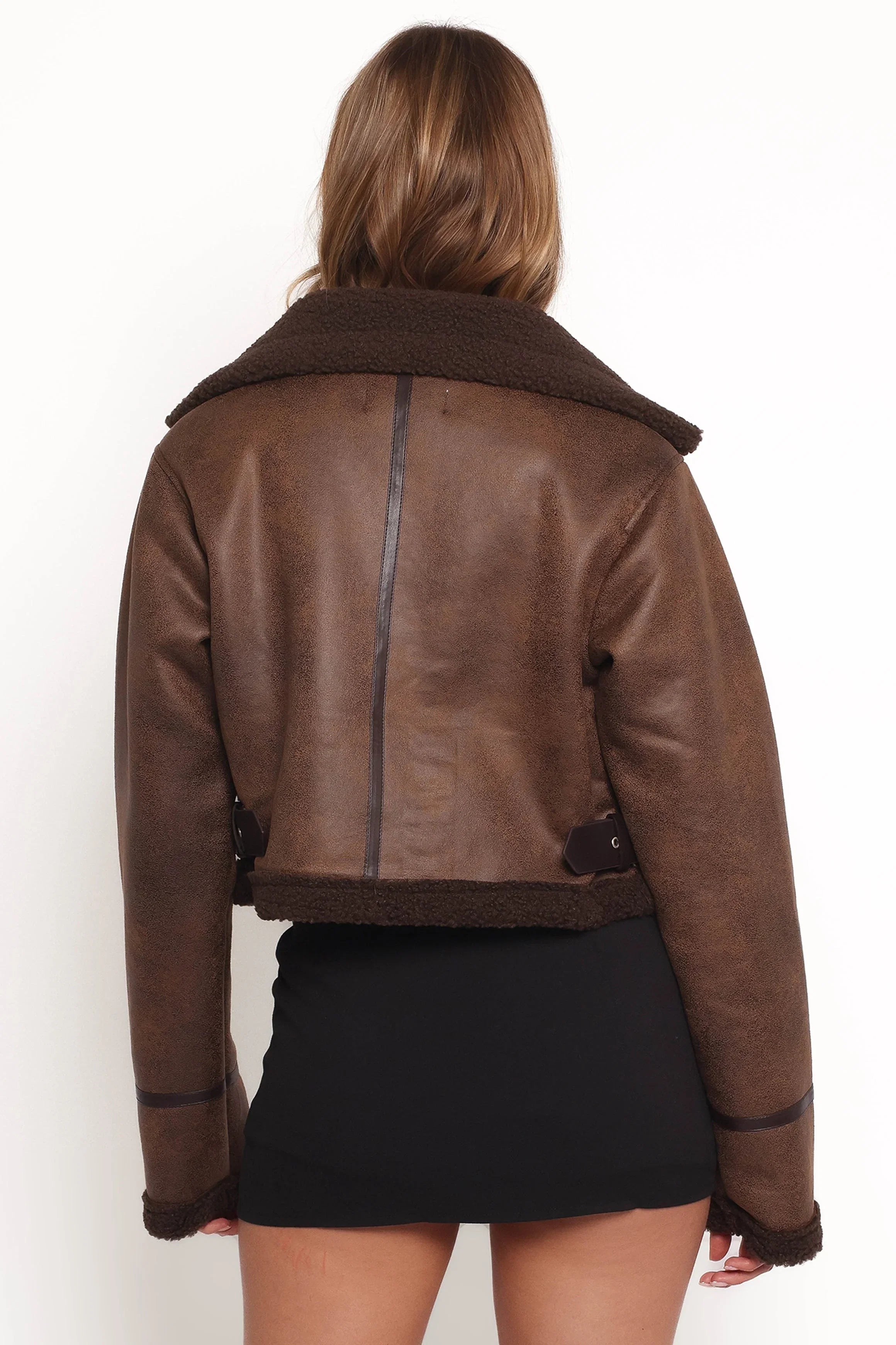 Omi Faux Matte Leather Jacket Brown