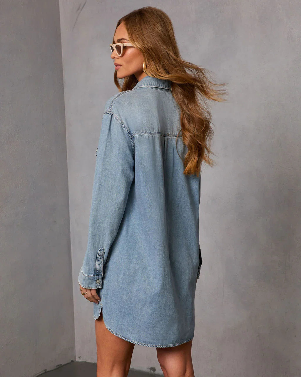 Garis Denim Mini Shirt Dress