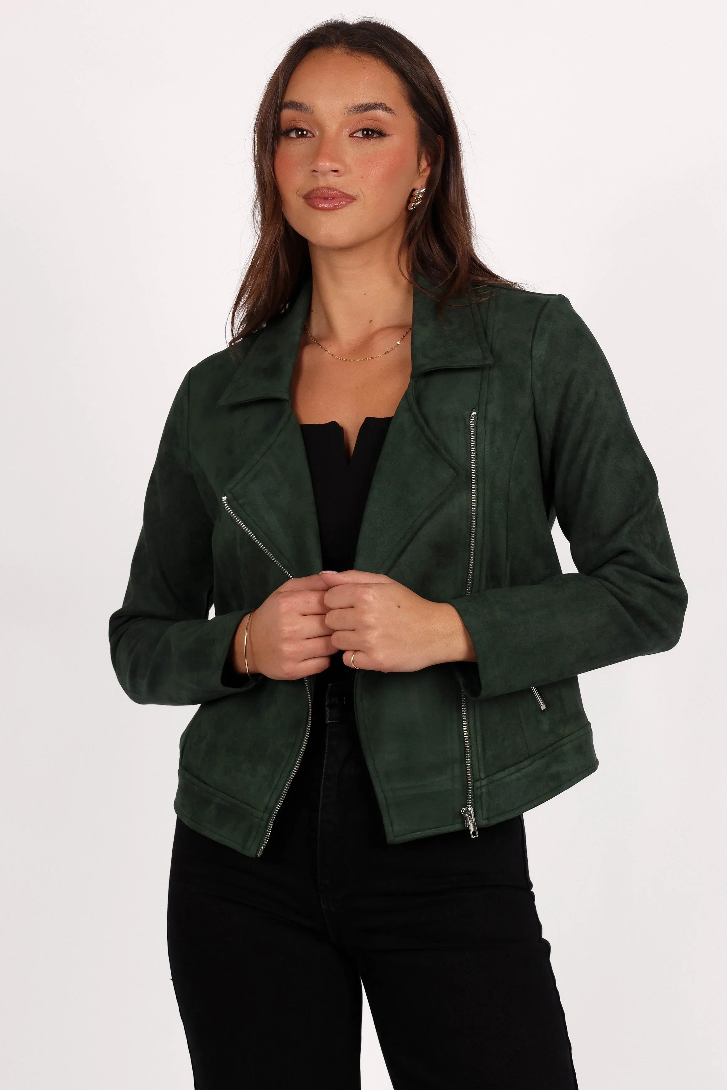 Spencer Faux Suede Moto Jacket Olive