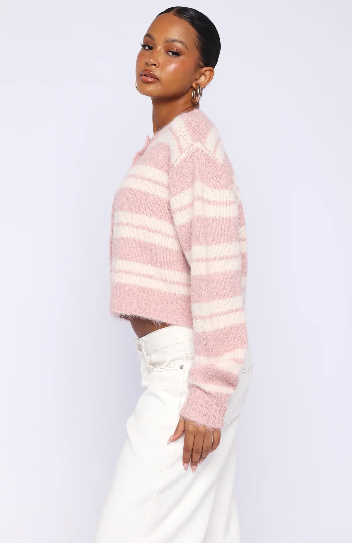 Ice Bae Stripe Knit Cardigan Strawberry Cream Stripe
