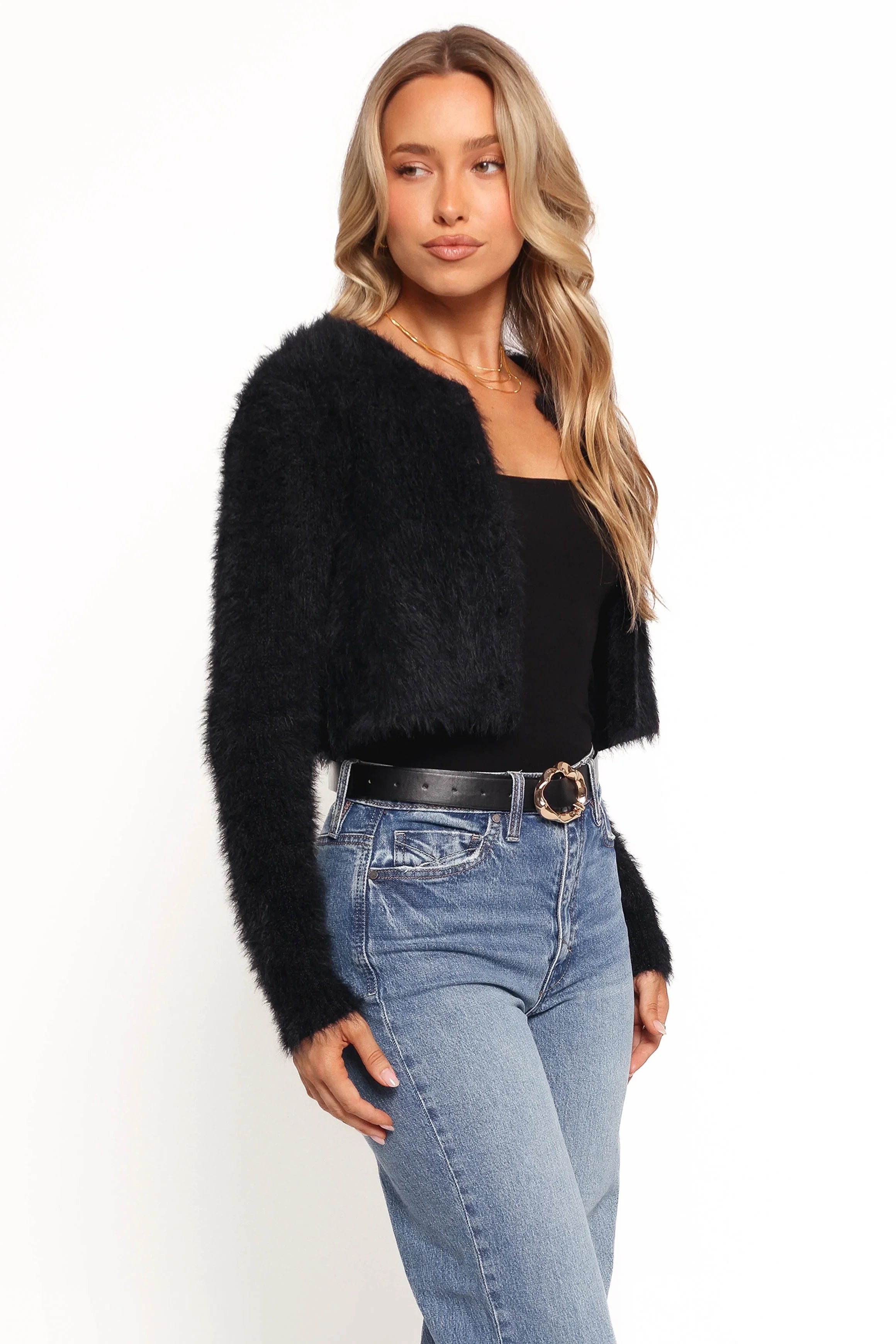 Tavan Crop Button Front Cardigan Black
