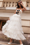Kelari Strapless Midi Dress Cream Polka Dot