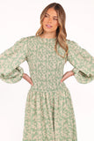 Ashara Long Sleeve Midi Dress Green Floral