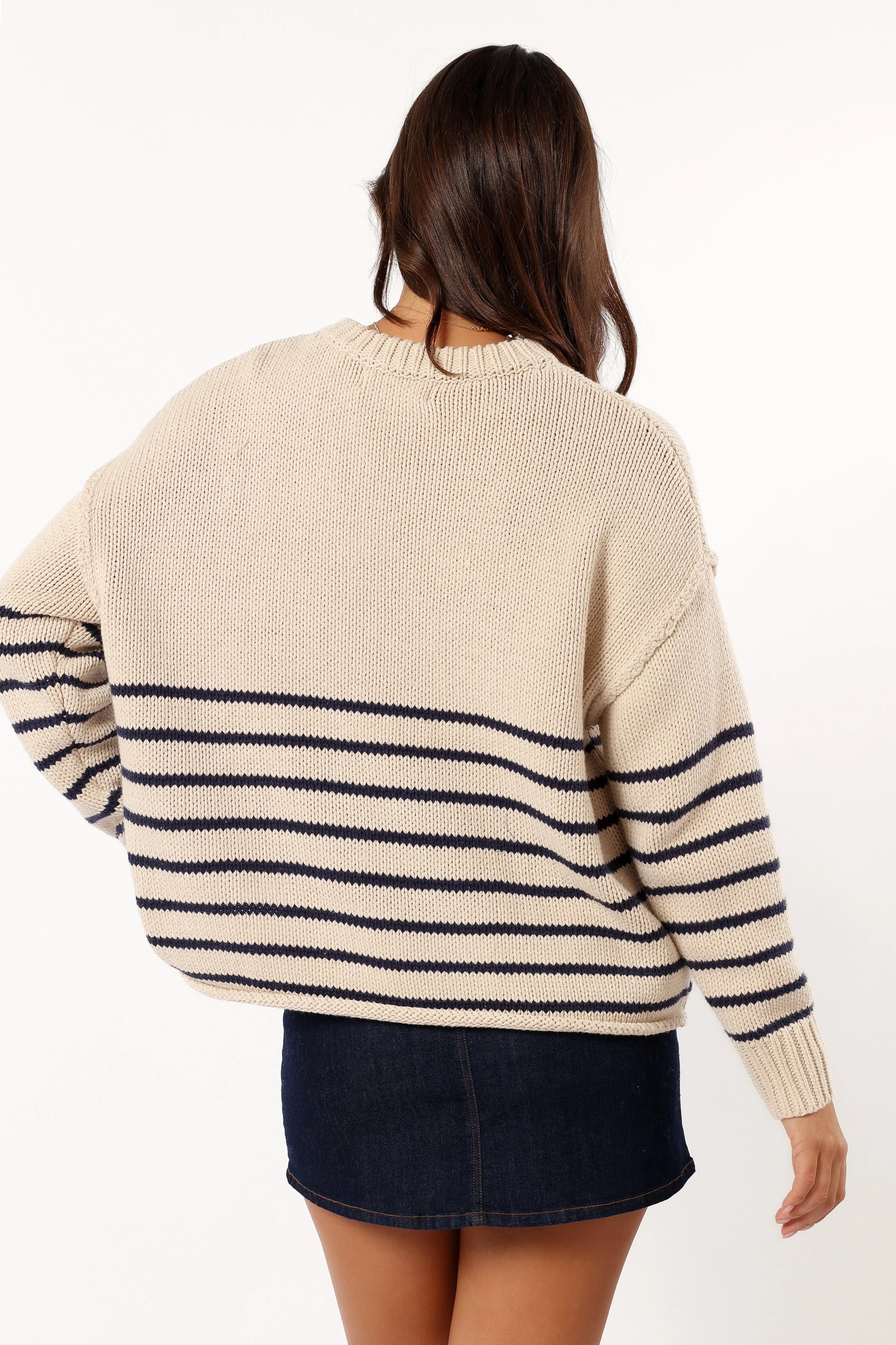 Tenzie Stripe Knit Sweater Natural Navy