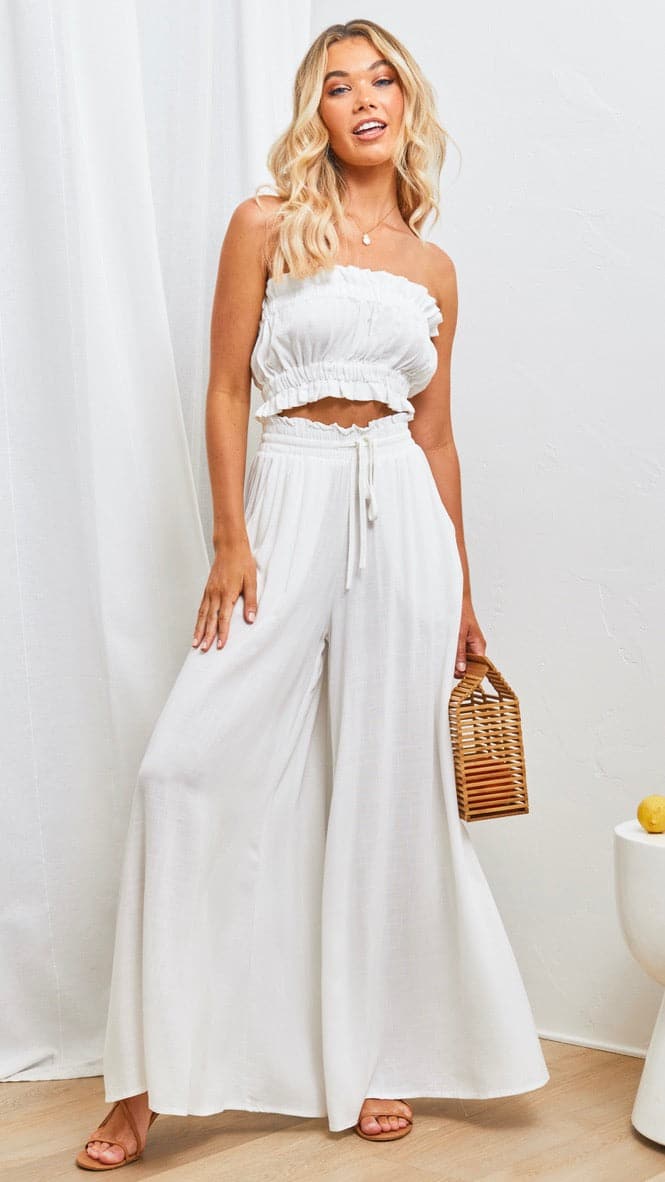 Avery Wide Leg Pants White