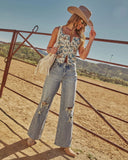 Alorah Rigid Mid Rise Distressed Straight Leg Jeans