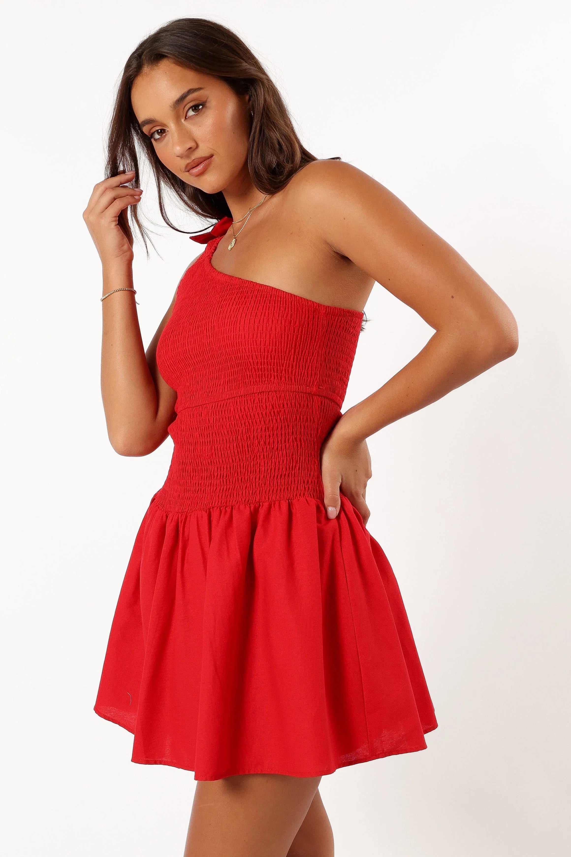 Allison One Shoulder Mini Dress Red