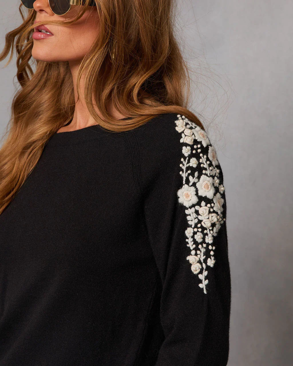 Air of Romance Embroidered Shoulder Knit Sweater