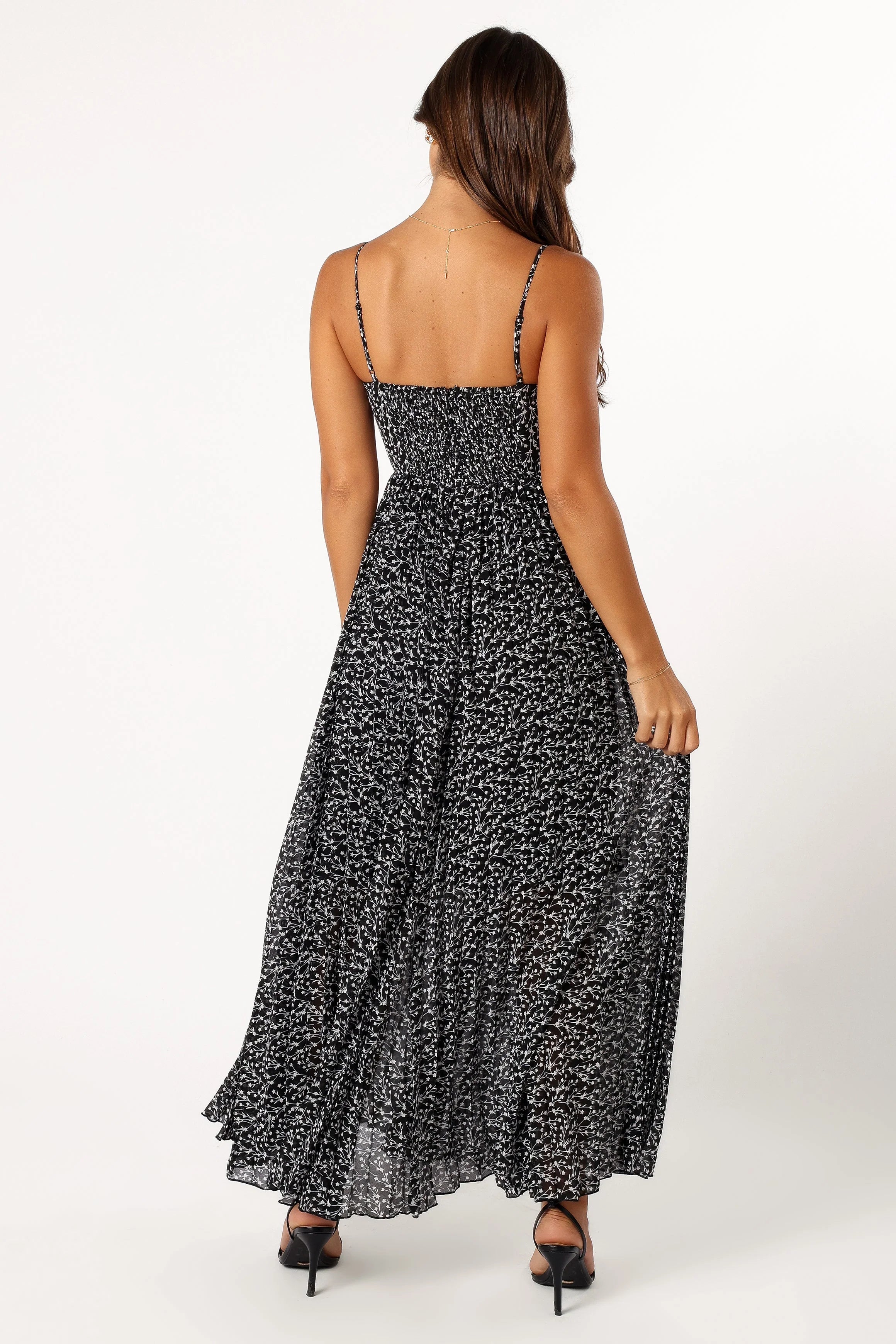 Achanti Pleated Maxi Dress Black Floral