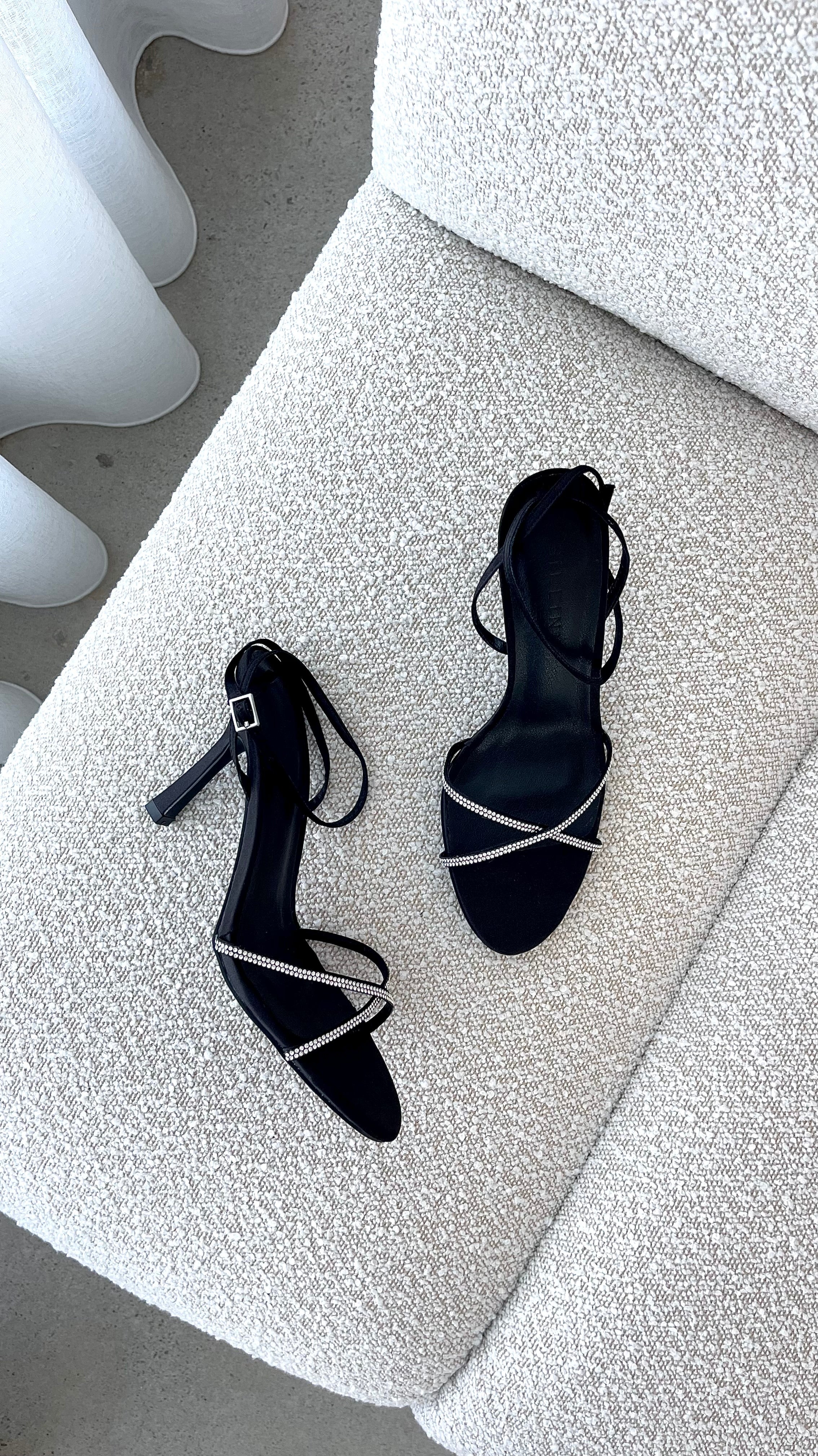 Vixin Heels Black Satin Diamante