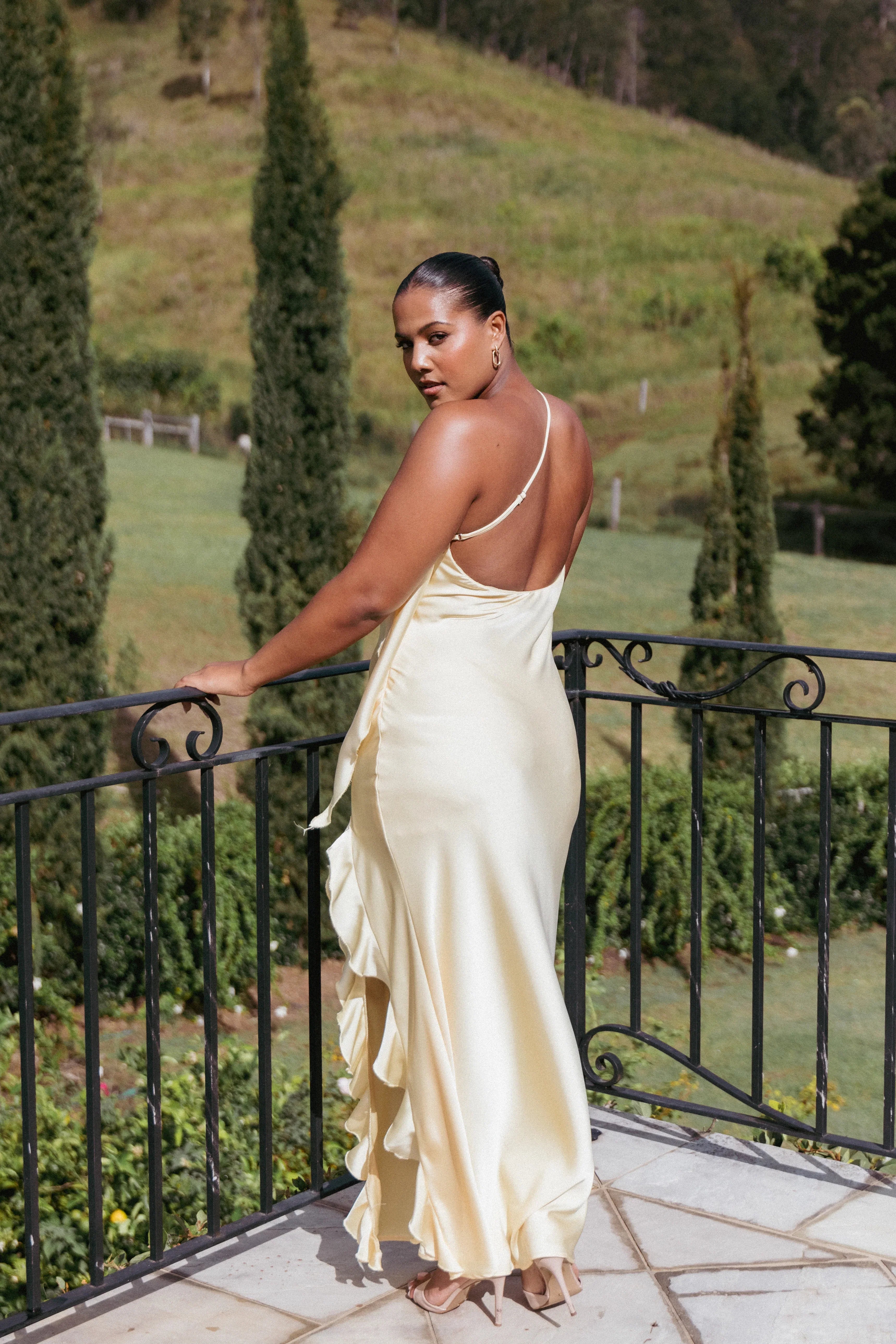 Aila Rosette One Shoulder Dress Butter Yellow