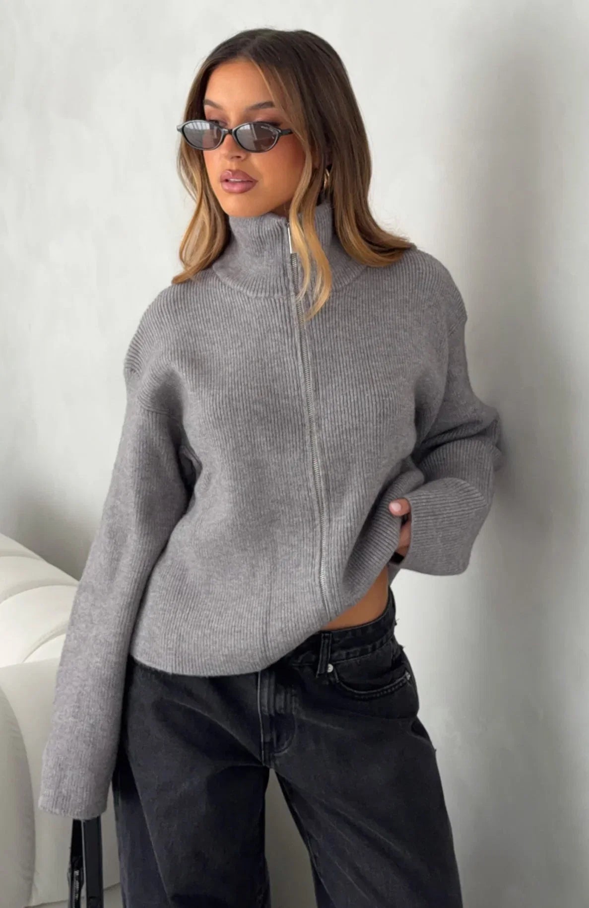 Violetta Zip Knit Cardigan Smokey Grey