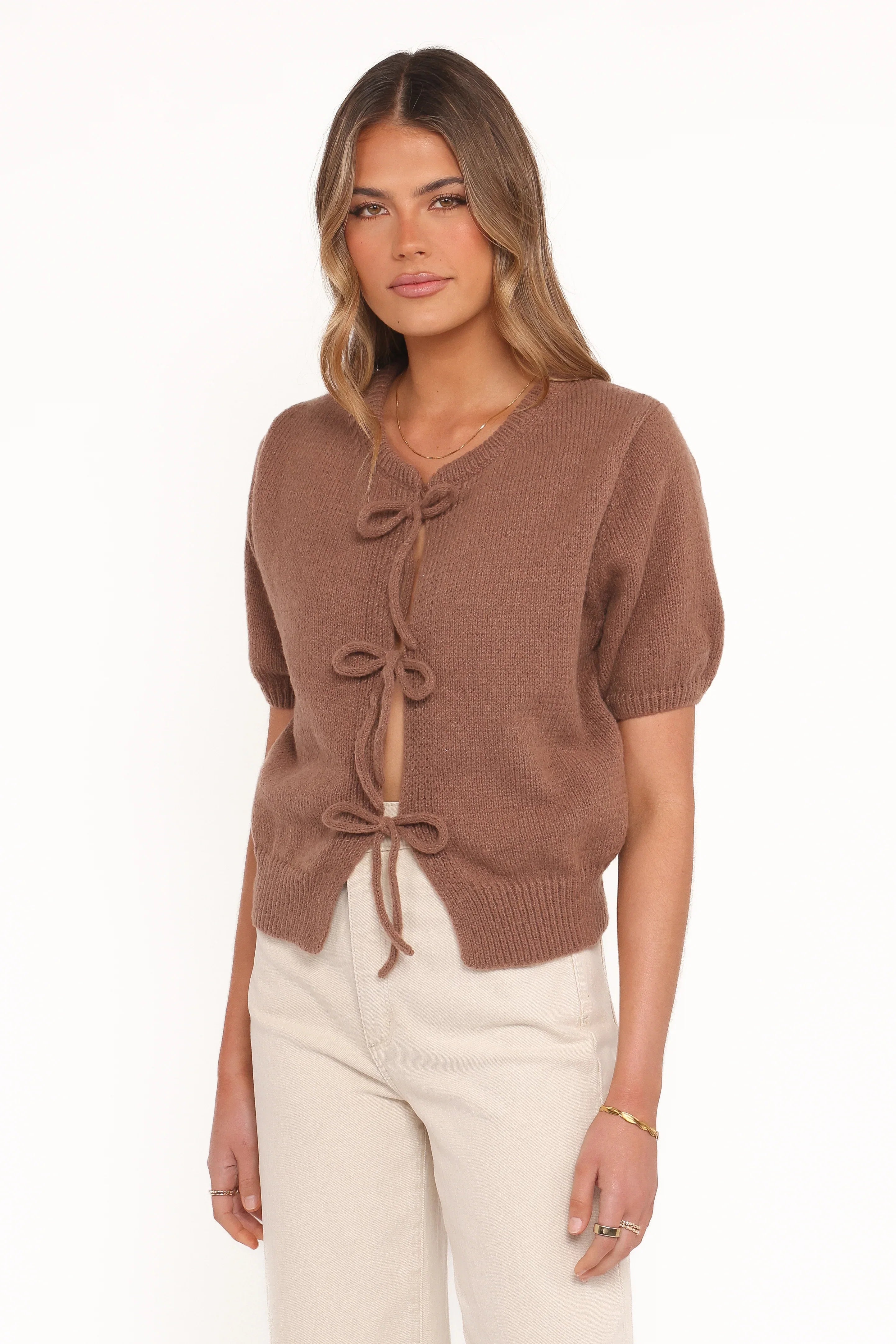 Koskie Tie Knit Top Chocolate