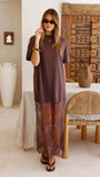 Raina T Shirt Maxi Dress Brown Lace