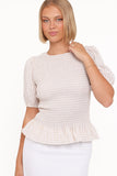Callista Shirred Waist Top Beige Gingham