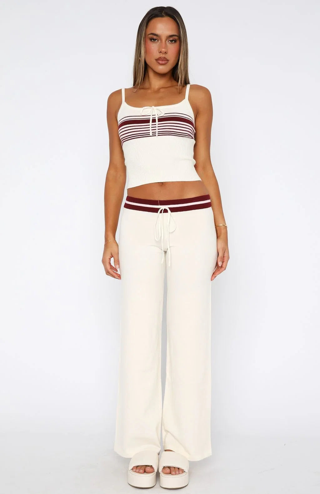 Keep Driving Knit Pants Burgundy Stripe