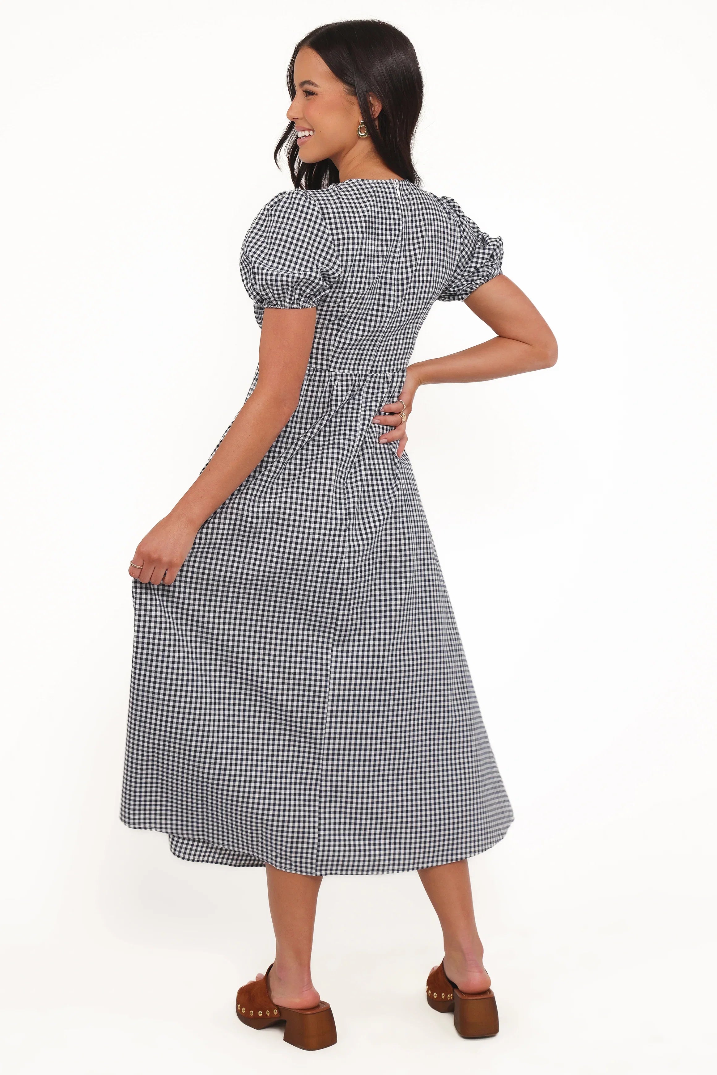 Ilyana Short Sleeve Maxi Dress Navy Gingham