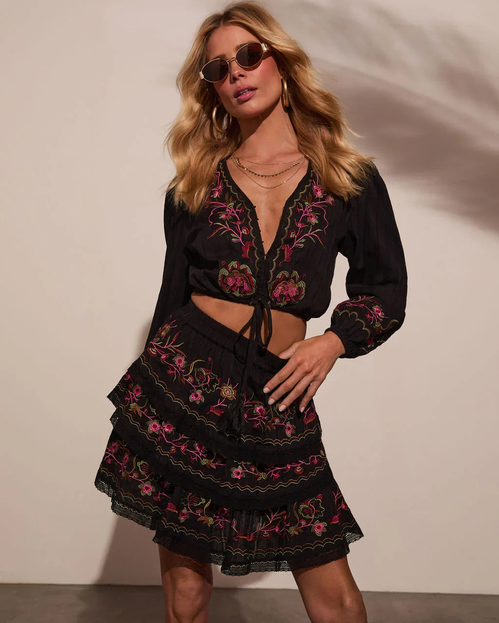 Trail of Flowers Tiered Floral Mini Skirt