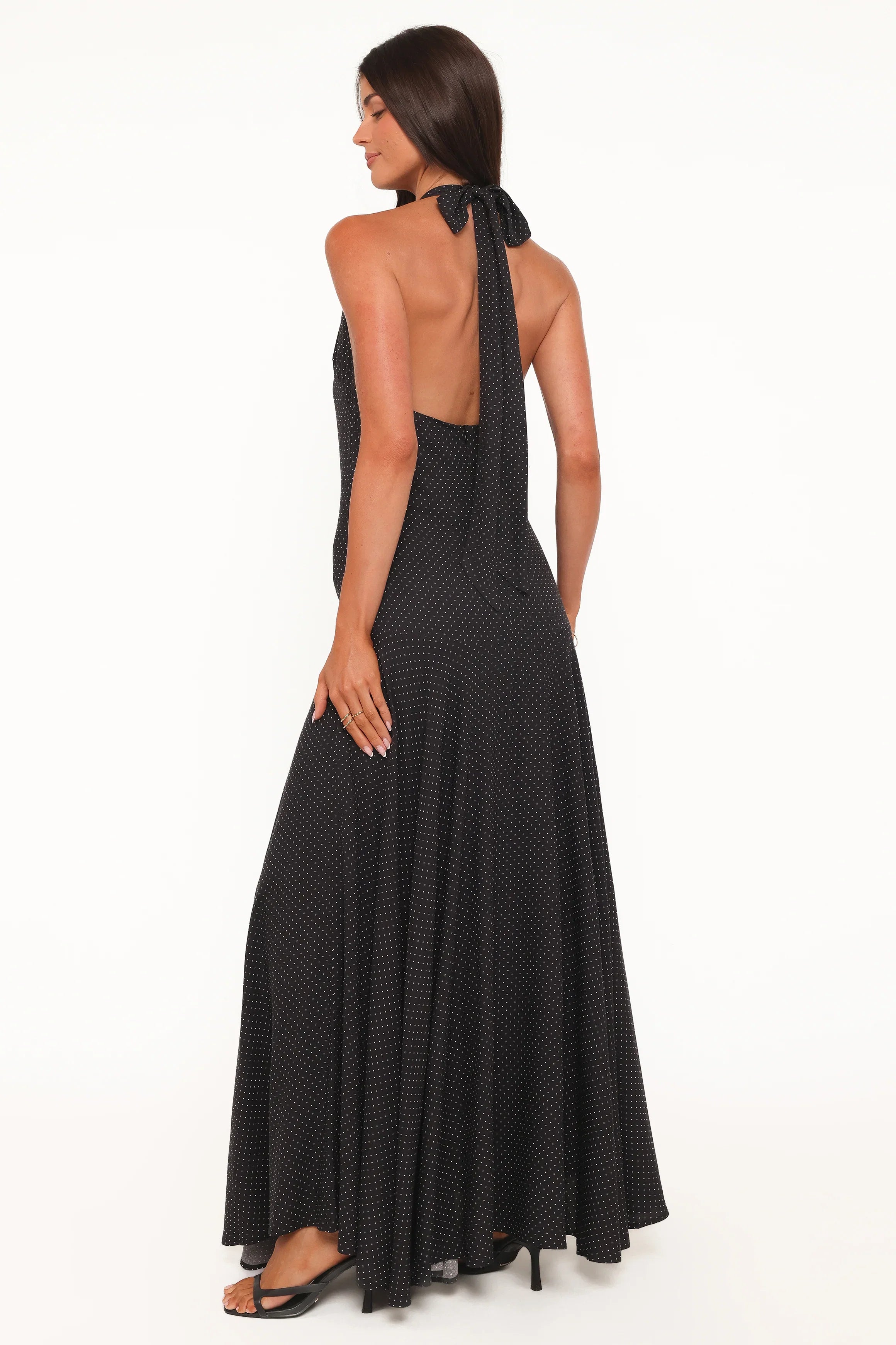 Natalie Halterneck Maxi Dress Black Polka Dot