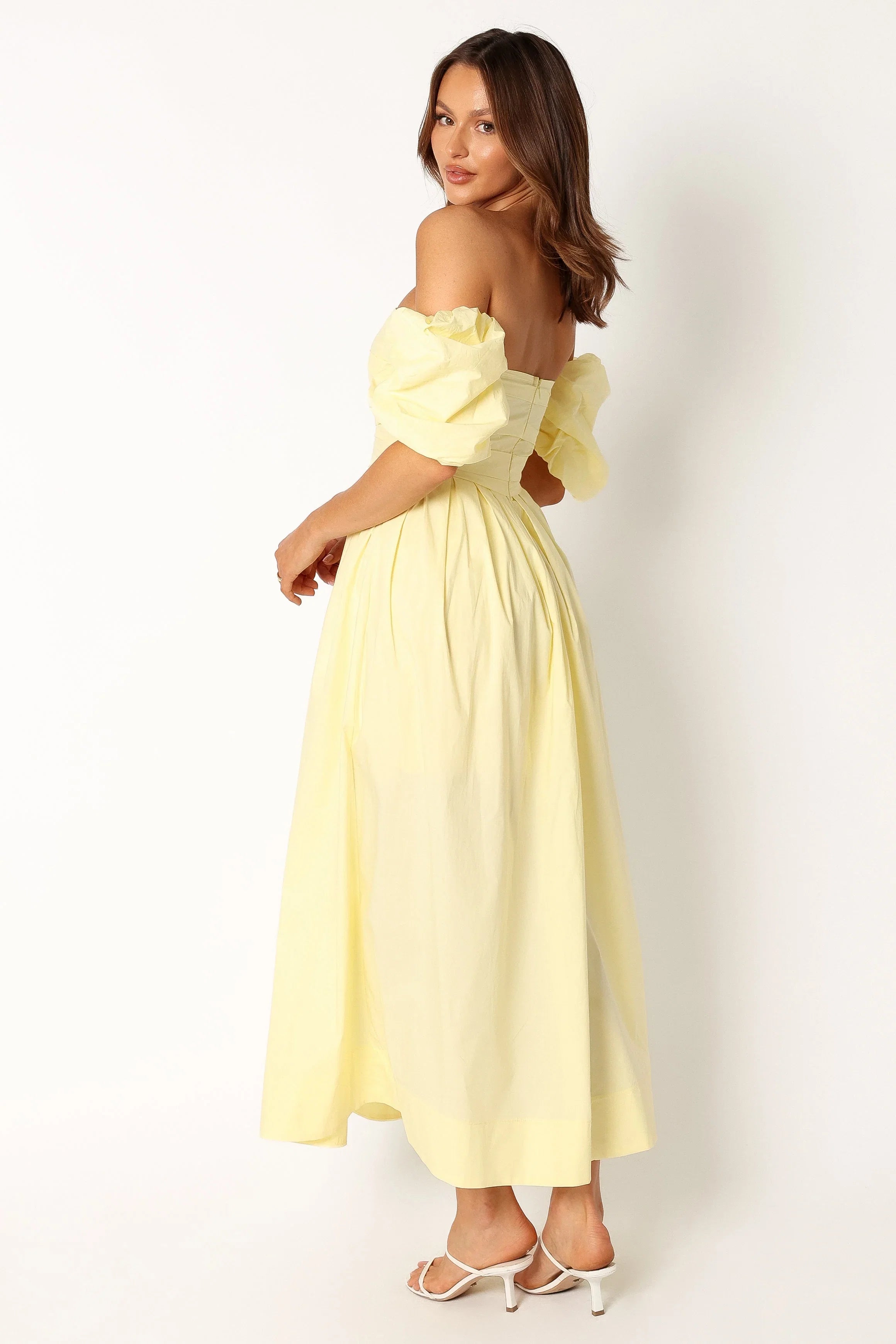 Solana Off Shoulder Midi Dress Yellow