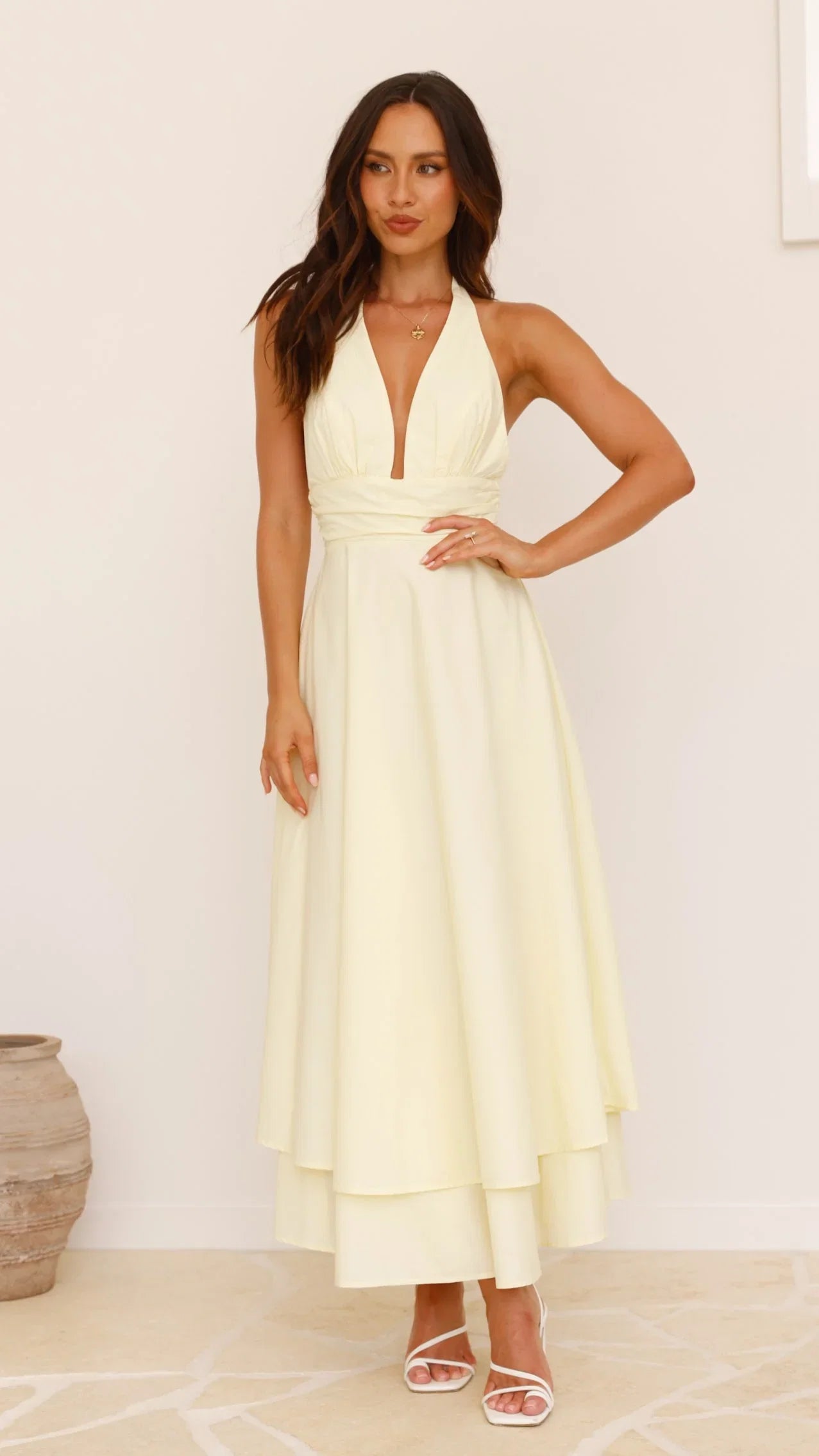 Kathy Halter Neck Maxi Dress Lemon