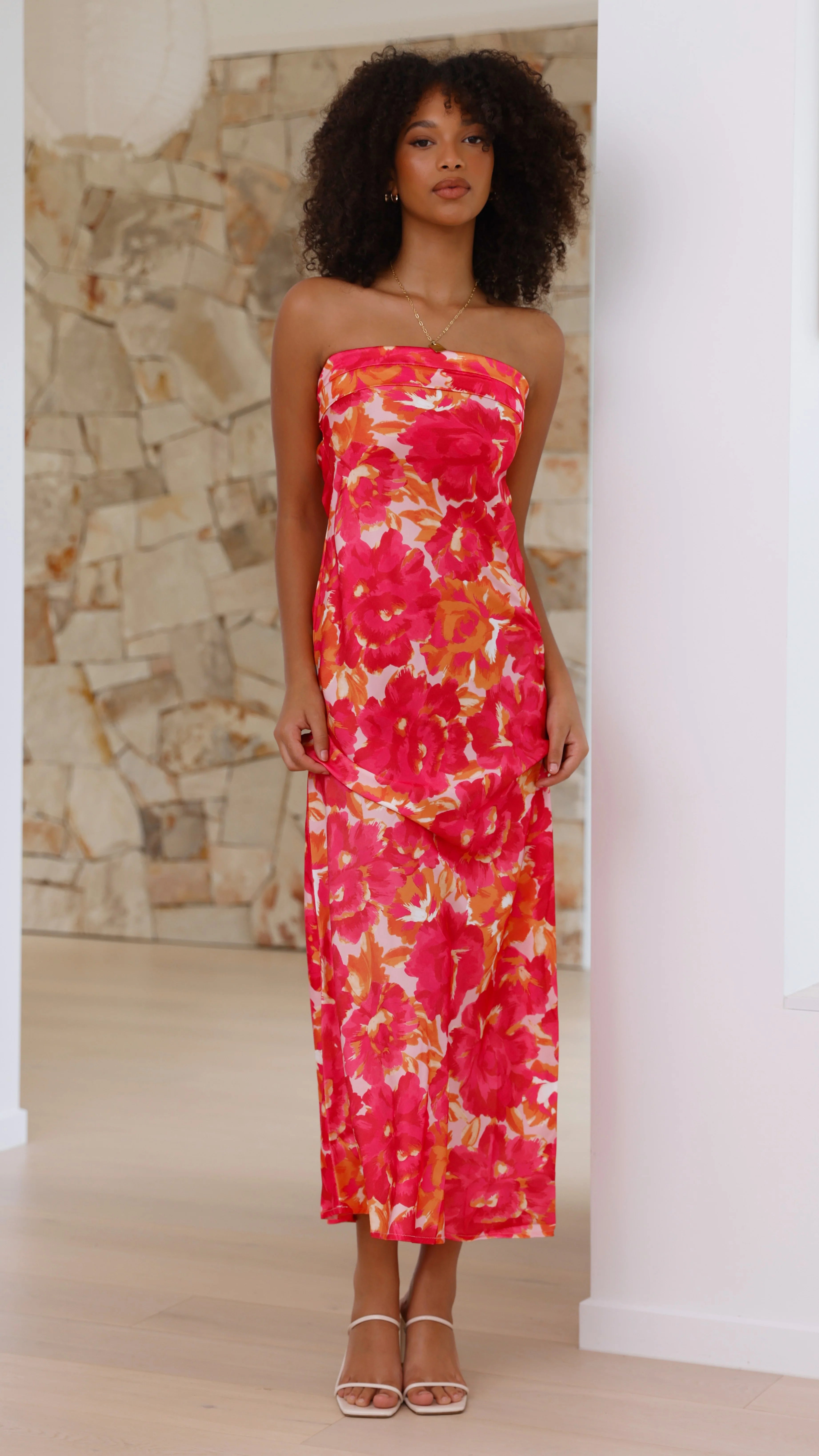 Miya Maxi Dress Pink Red Floral