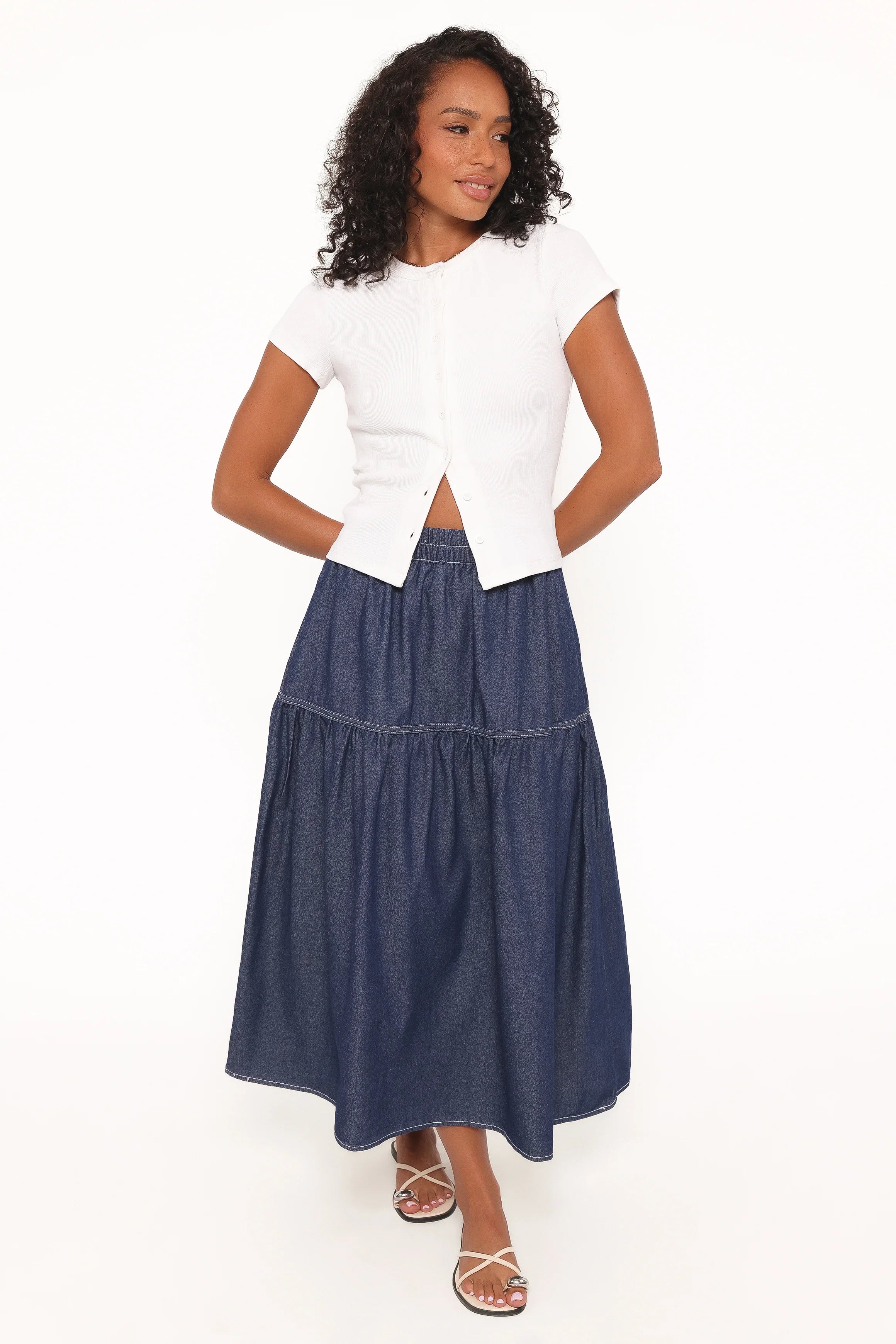 Meadow Midi Denim Skirt Dark Wash