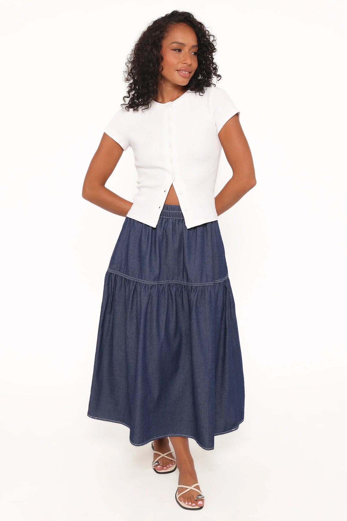 Meadow Midi Denim Skirt Dark Wash