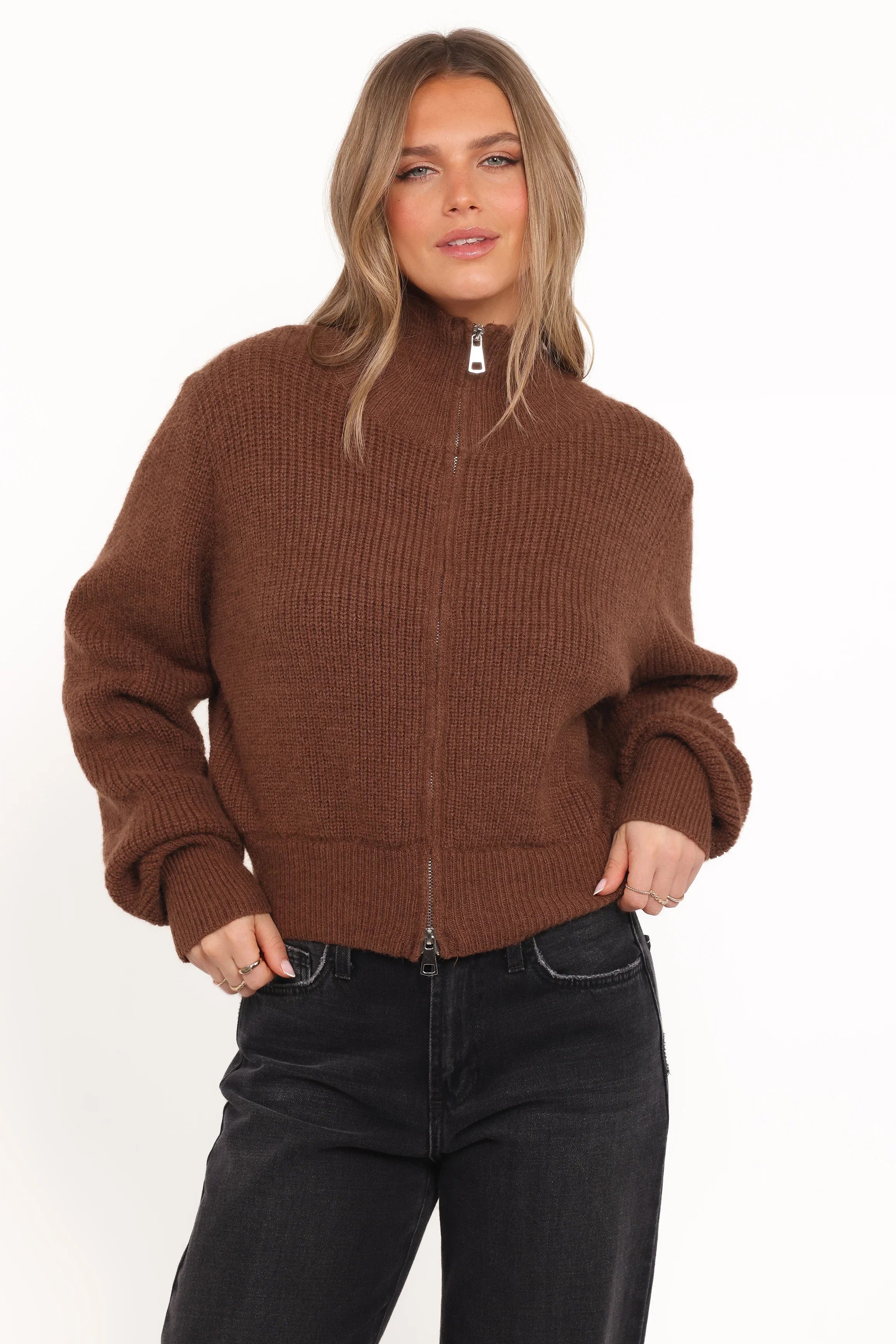 Kourtney Zip Cardigan Brown